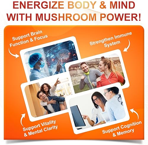 Miniatura 4 de Suplemento de hongo de melena de león 10 en 1 con cola de pavo, reishi, cordyceps, chaga y más, suplementos cerebrales para memoria y concentración,