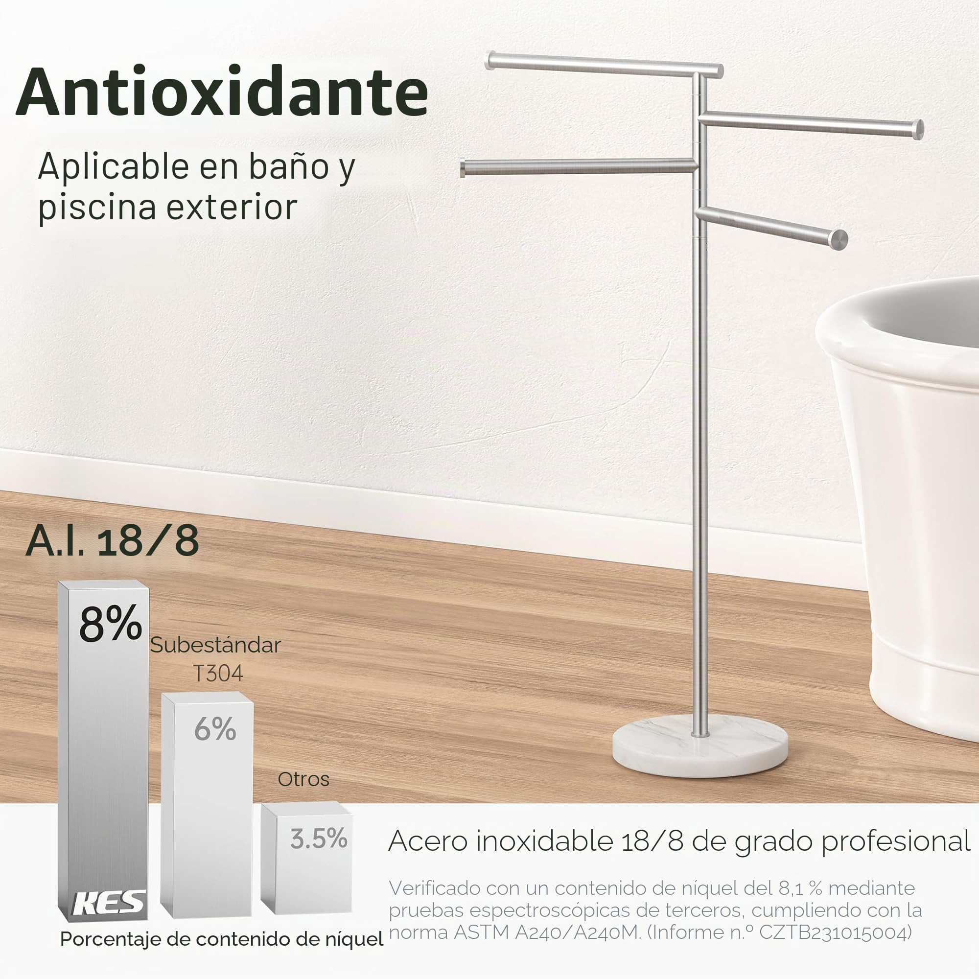 KES Toalleros de Pie Toallas Baño 4 Barras Giratorio con Base de Mármol Toalleros de Baño de Pie Acero Inoxidable 18/8 Toallero de Barra Cepillado, BTH219S4-2 | Base pesada de 10 libras, soporte de suelo, barras giratorias, 2,21 cm de grosor, acero SUS304