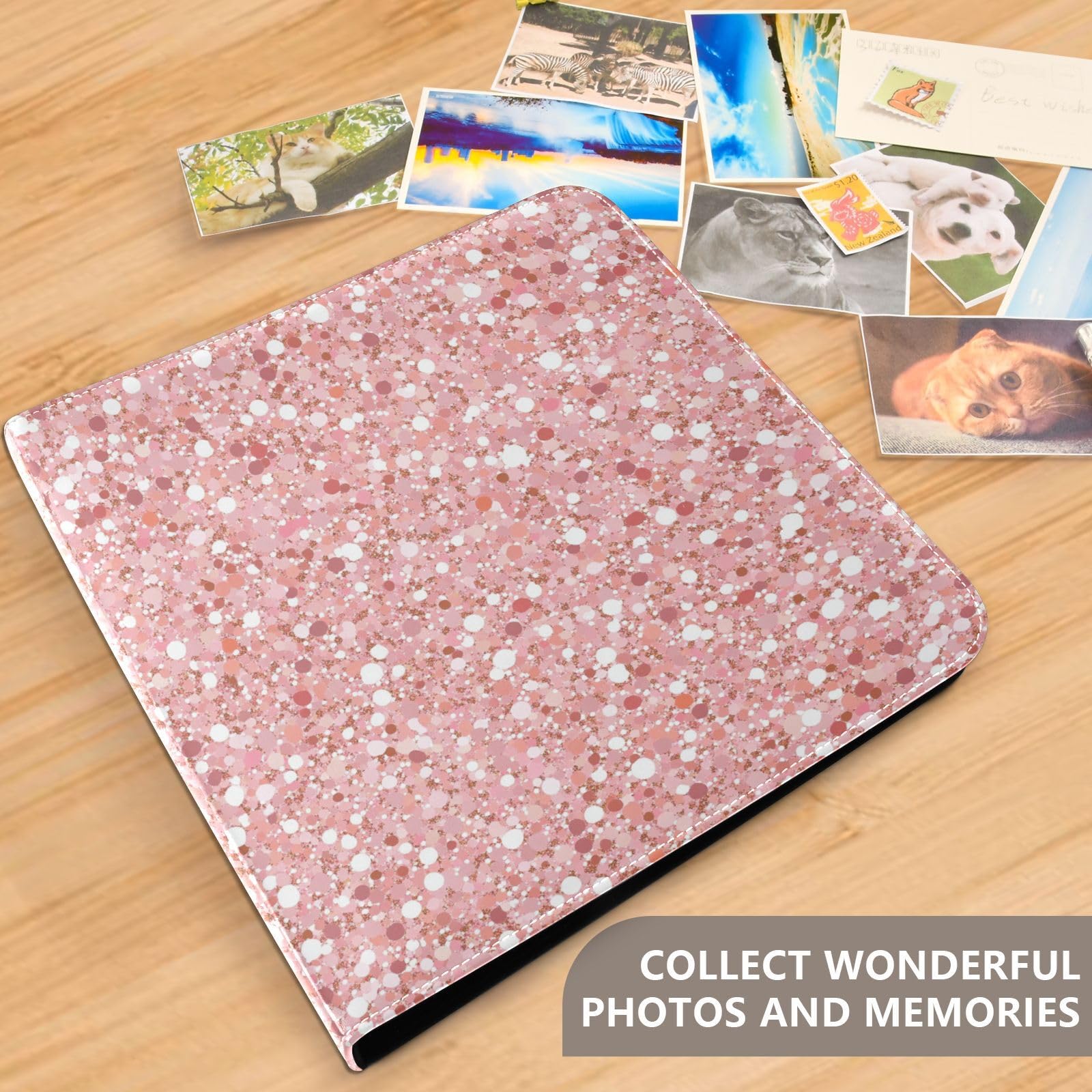 Familien-Fotoalbum, Roségold, Rosa, Glitzer, Fotobücher für alle Größen, selbstklebende Seiten, 10 x 15 cm, 12 x 17 cm, 15 x 20 cm