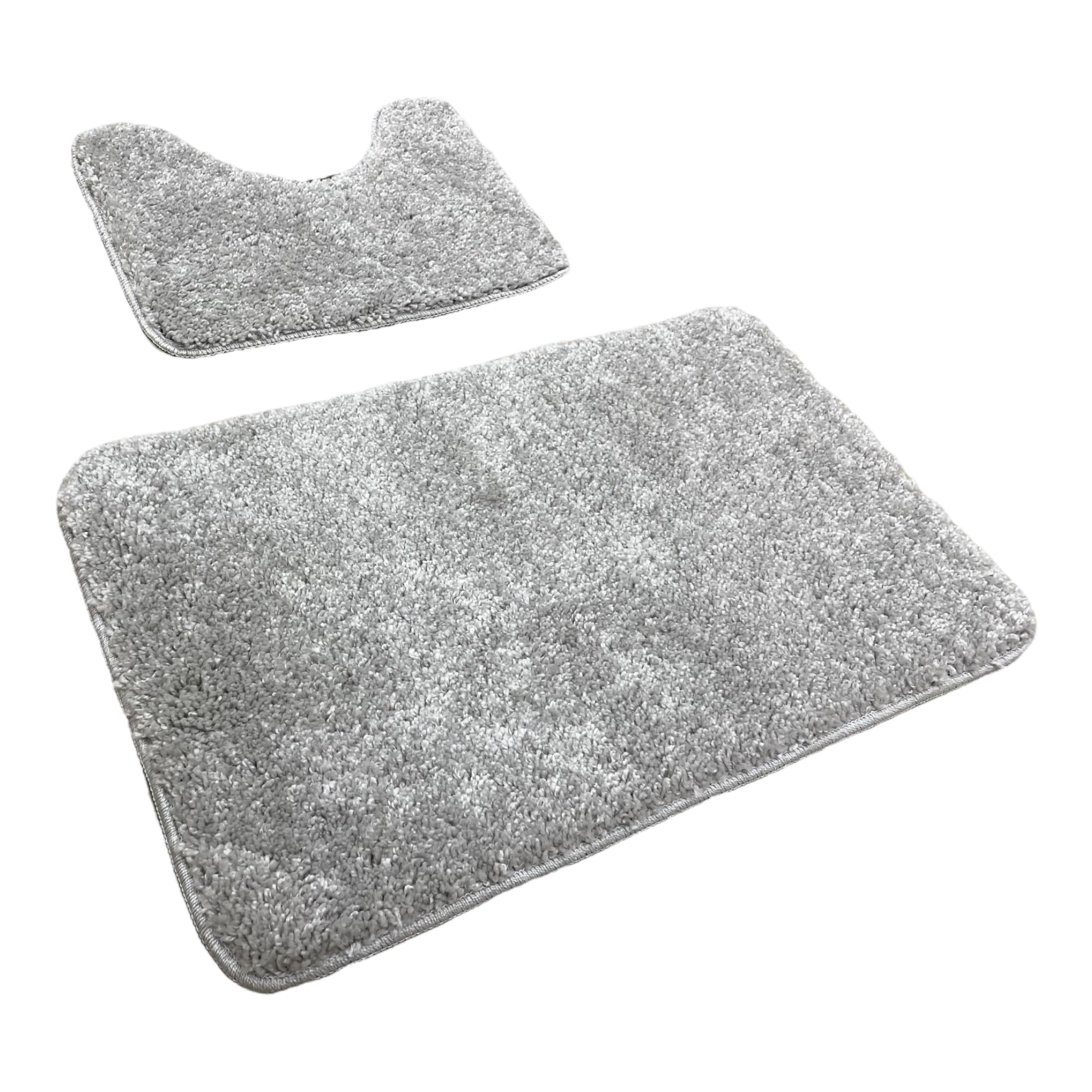 Julia Bathroom Rugs Sets with Non-Slip Rubber Backing - Absorbent Bath Mat and U-Shaped Toilet Rug, Ideal for Bathroom Floor and Tub, 20"x30" + 16''x20'' (2, Gray)