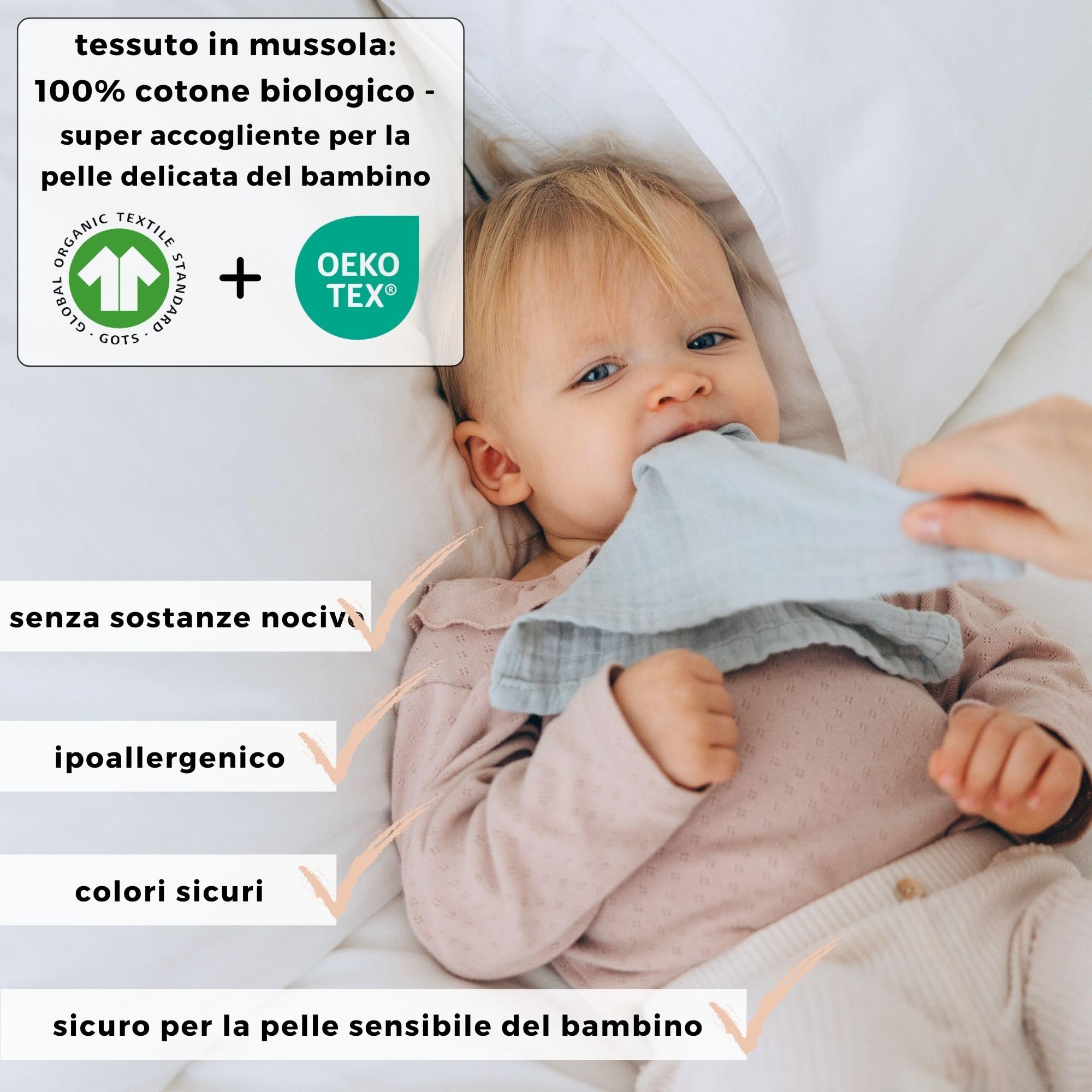 Mussole Neonato Cotone Furora BABY 120x120 Cm - Biologico E Lavabile A 60° - Foto 9