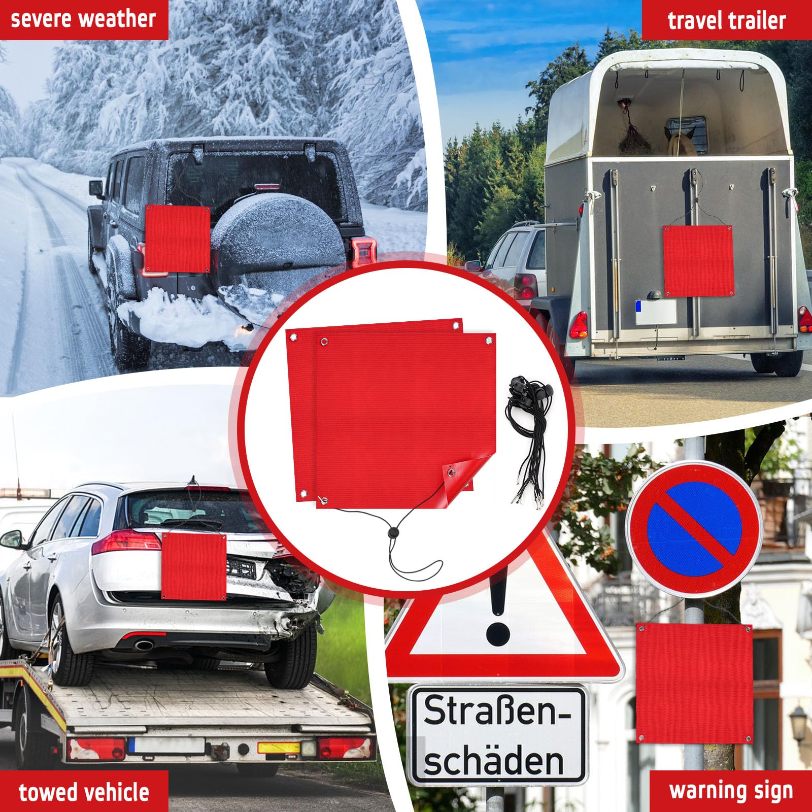 Lot De 2 Drapeaux D'Avertissement Rouges 30x34 Cm | Conforme StVO | Pour Remorque, Voiture, Caravane, Bateau - 7