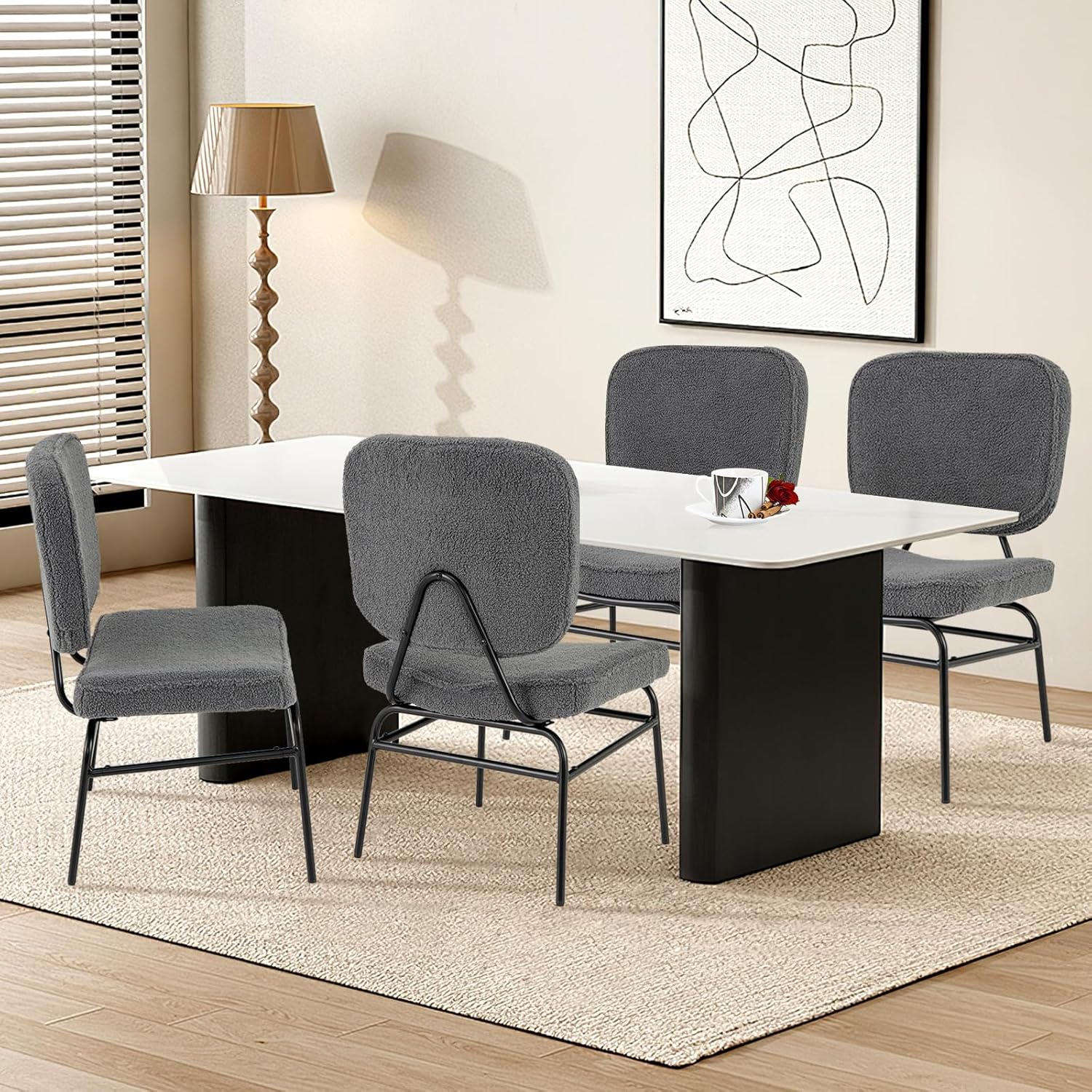 Giantex Modern Armless Accent Chair - Sherpa Reading Chair with Sponge Padding, Adjustable Foot Pads & Metal Frame, Upholstered Side Chair for Living Room, Bedroom & Reading Room, Grey