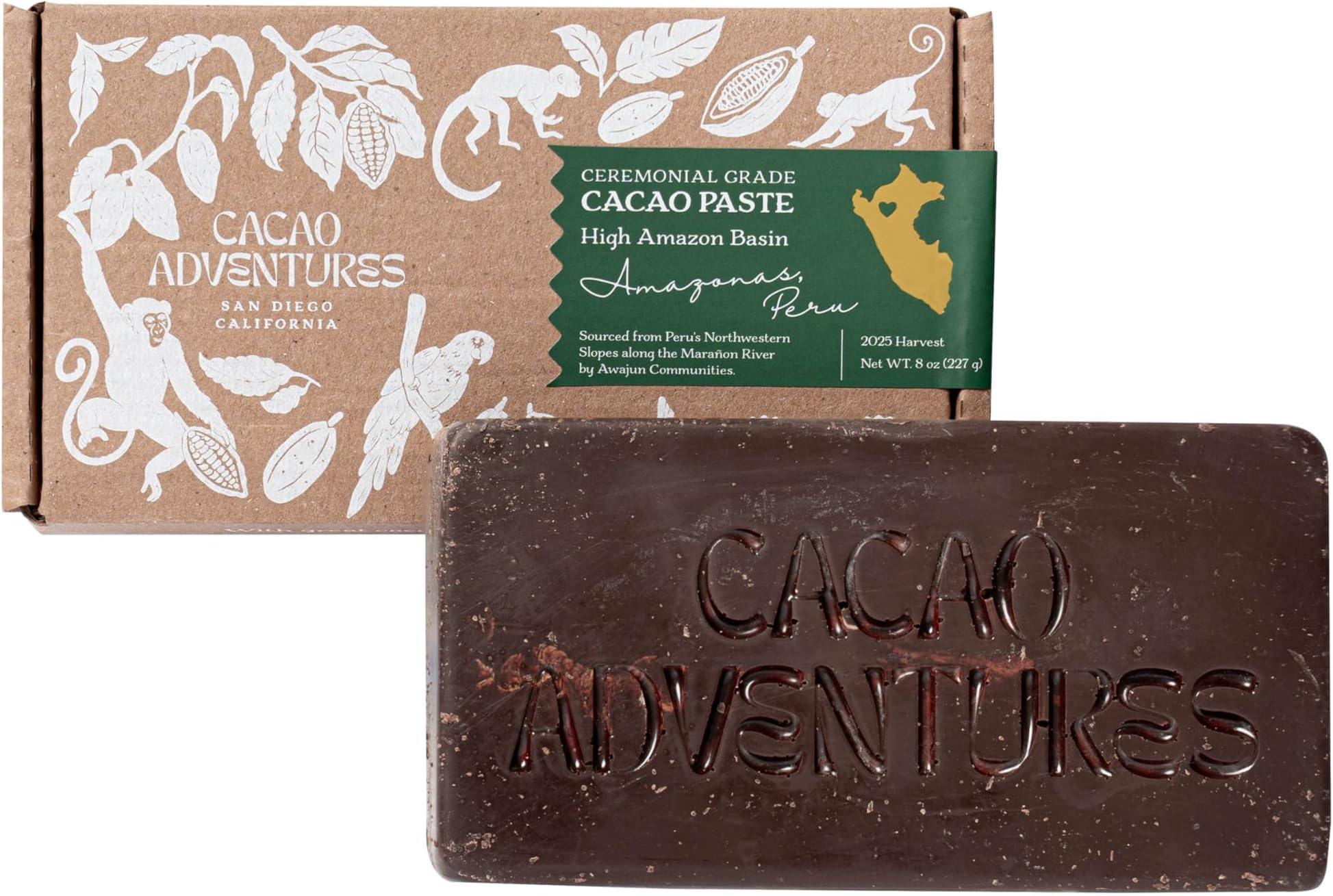 - Ceremonial Grade Cacao Block – 100% Pure Cacao Paste, High-Amazon Basin Peru, Unsweetened Vegan Drinking Chocolate for Rituals & Meditation, 8 oz
