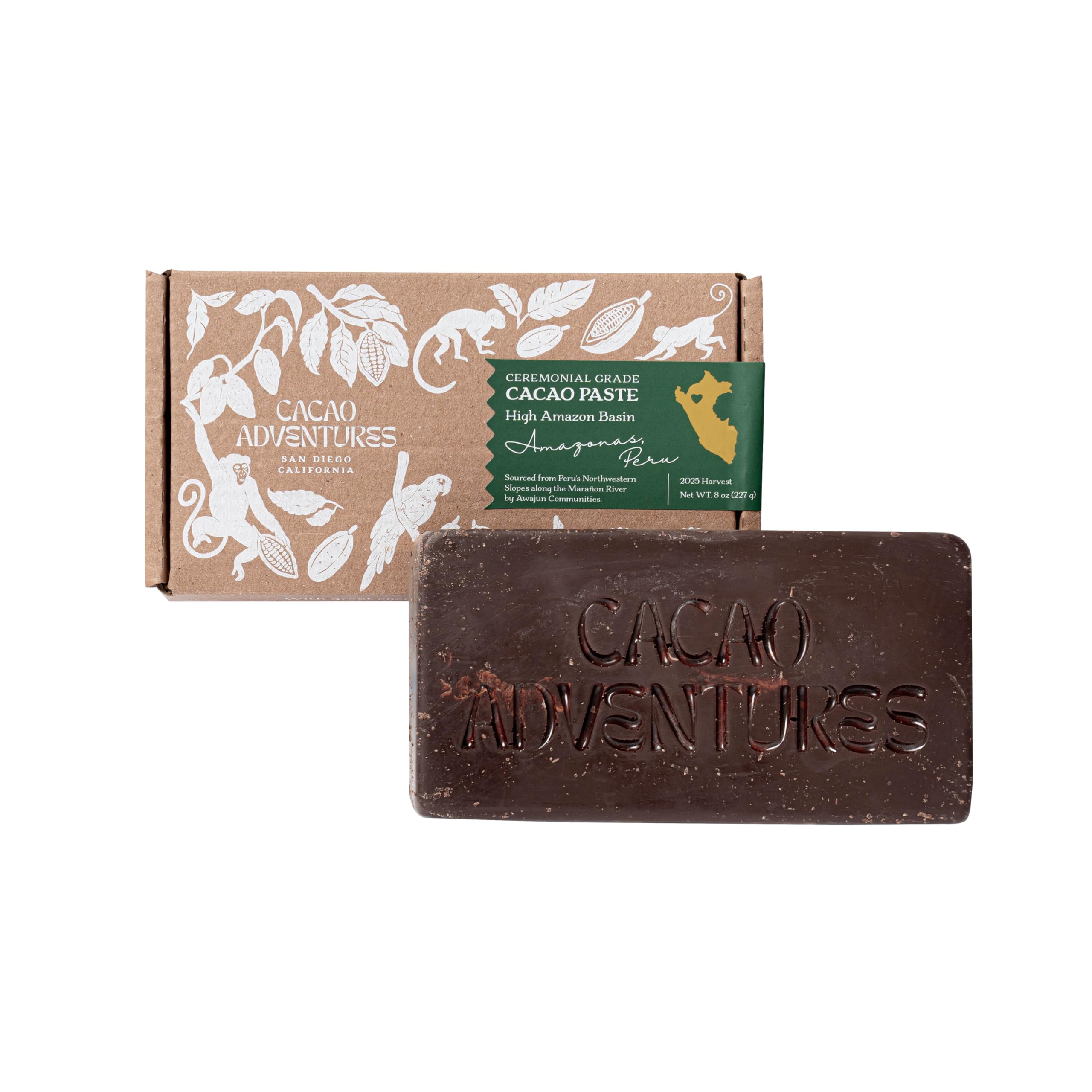 Ceremonial Grade Cacao Block – 100% Pure Cacao Paste, High-Amazon Basin Peru, Unsweetened Vegan Drinking Chocolate for Rituals & Meditation, 8 oz