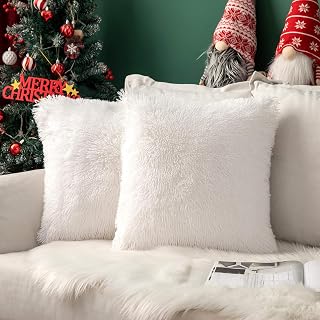 MIULEE Pack of 2 Faux Fur Feather Cushion Covers Fluffy Soft Decorative Square Cushion Cover Plush Cover Faux Fur for Living Room Sofa Bedroom Car 18 x 18 Inch / 45 x 45 cm