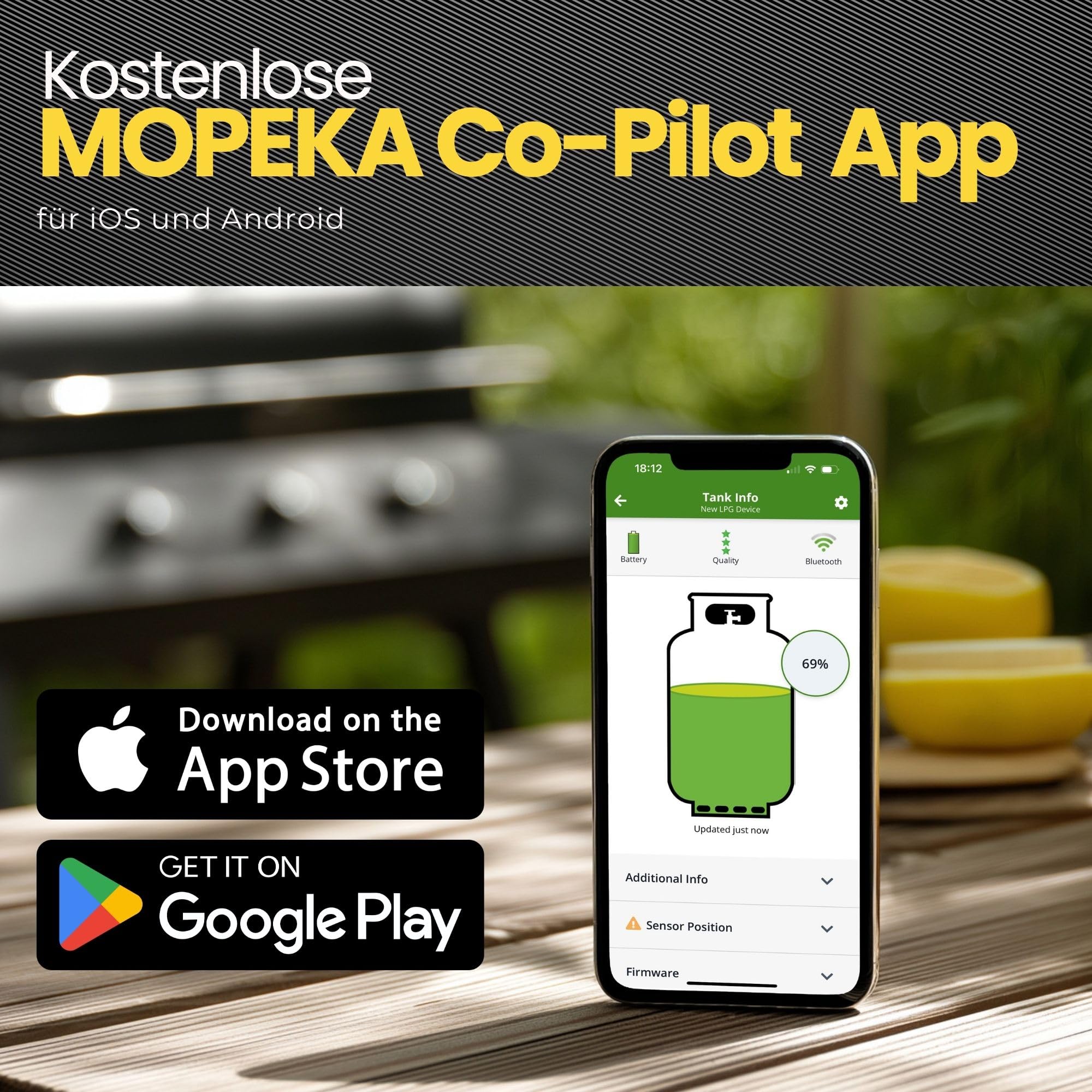 Gasflaschen Füllstandsanzeige PRO by MOPEKA - Ultraschallsensor für LPG - Magnetbefestigung für Stahlflaschen - Bluetooth App Anzeige - Horizontal und Vertikal - 5 kg 11 kg 33 kg