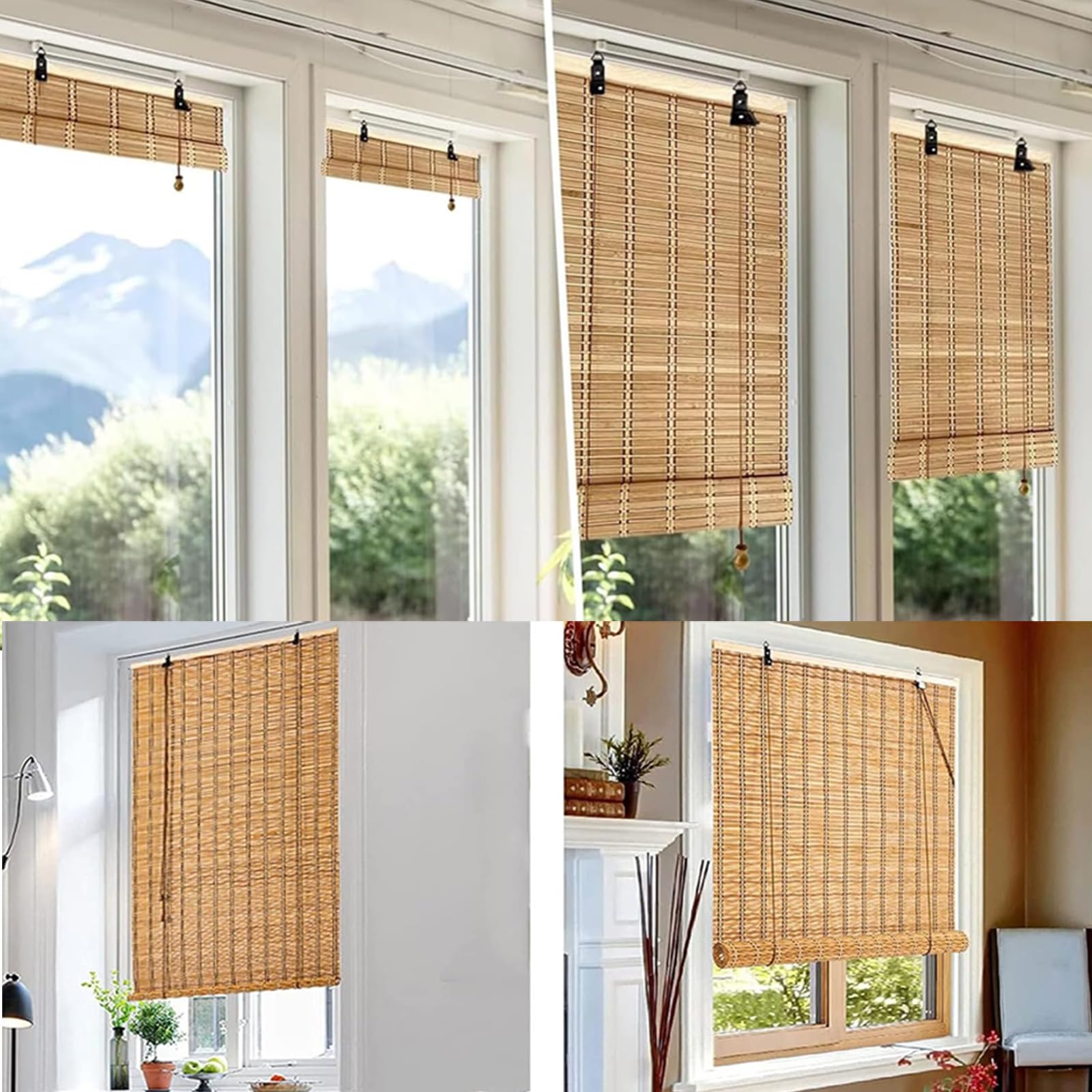 Store à Rouleau en Bambou Naturel,Respirant Rideau en Occultant Exterieur,Store Enrouleur Intimité Et Coupe-Vent,pour Portes de Fenêtres,Personnalisé,Largeur X Hauteur (85cm x 230cm)