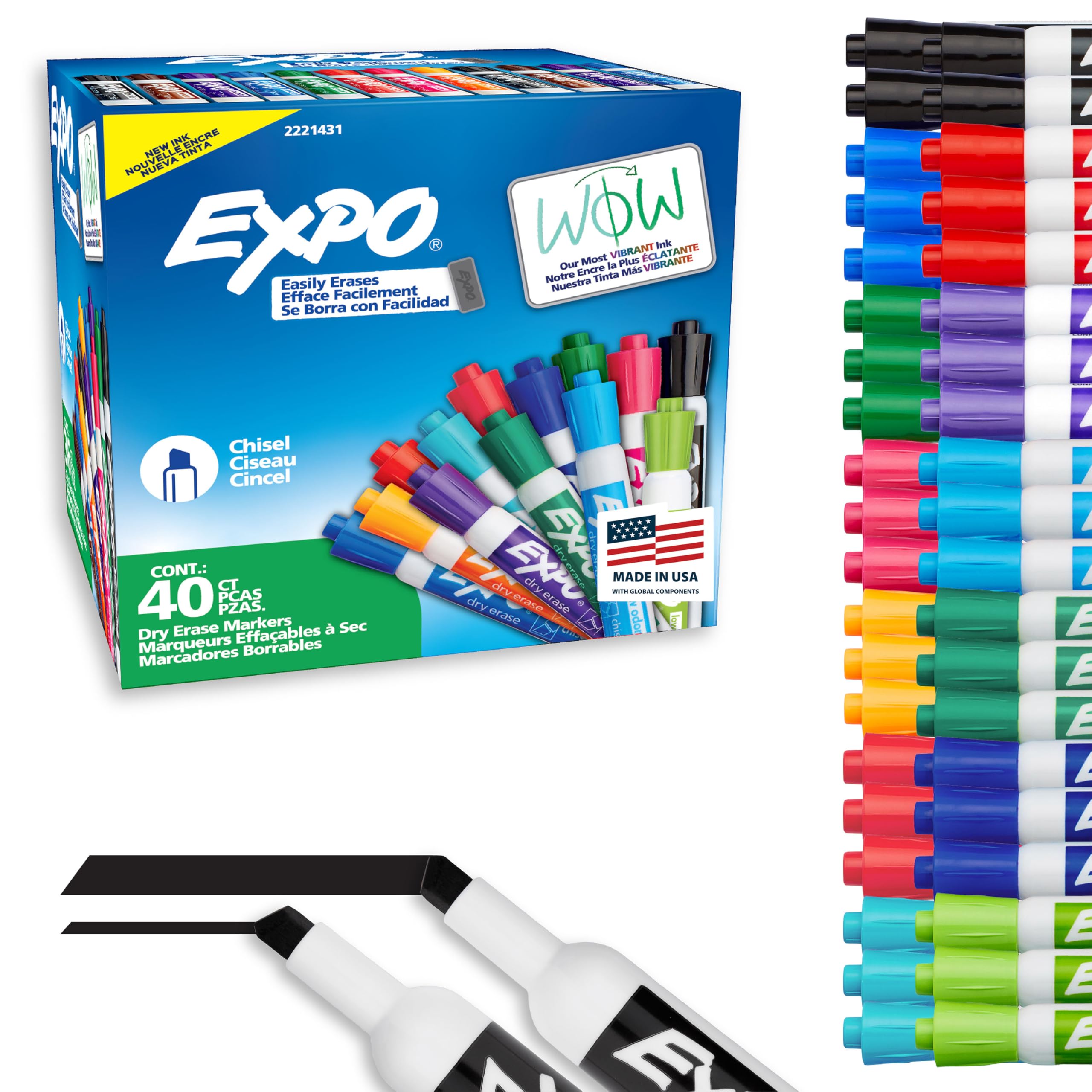 expo dry erase markers low odor ink assorted fashion colors chisel tip 40 count - whiteboard essential supplies for office school classroom teachers