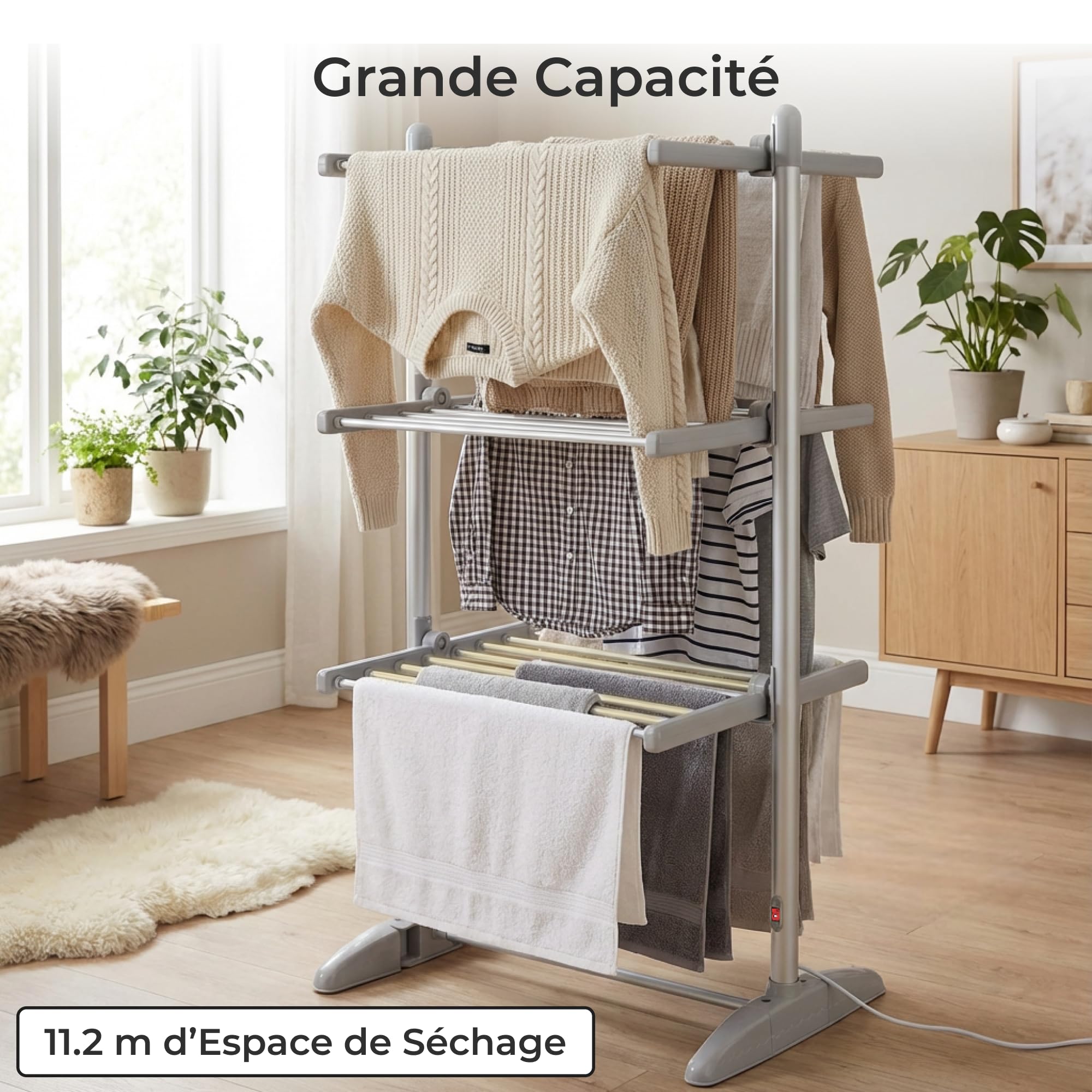 CATAVANA Sèche-Linge électrique Chauffant pour vêtements – Séchage Rapide et Doux pour Jusqu’à 15kg de Linge Idéal pour Séchage en Intérieur - Modèle EV-202