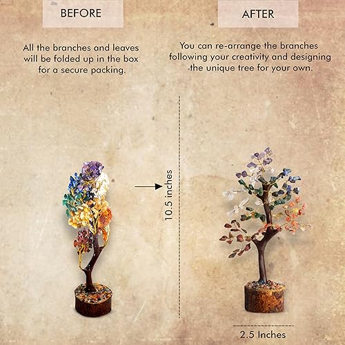 Miniatura 2 de WC - Árbol de 7 chakras para decoración del hogar con energía positiva y árbol de cristal curativo con sello M y alambre dorado, árbol de dinero,