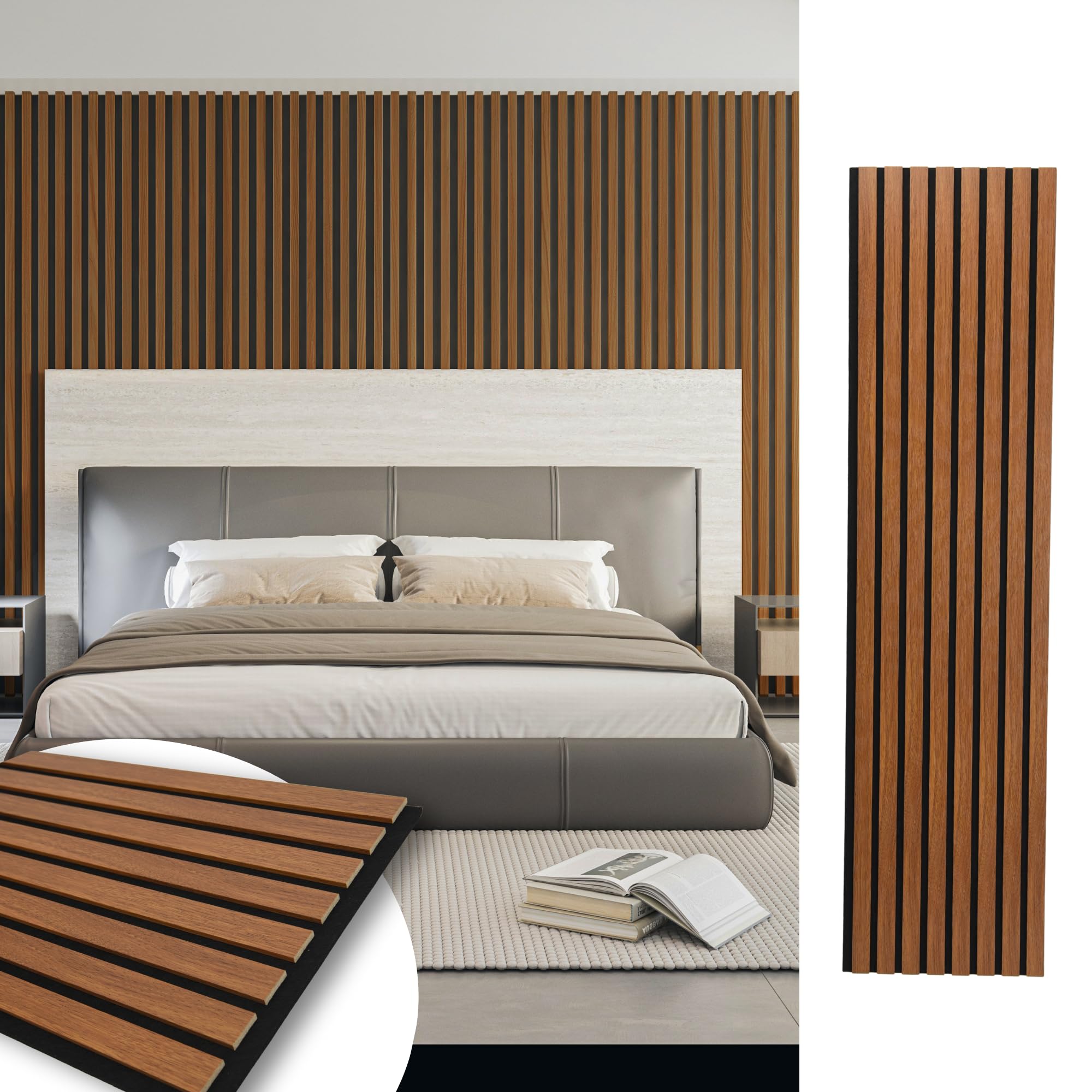 Art3d 4-Pack 12" x 93" Soundproof Wood Slat Panels, 31 sq.ft Acoustic Wall Panels, 3D Wall Panels with Wood Slat Design, Decorative Wood Wall Panel for Accent Walls-Walnut