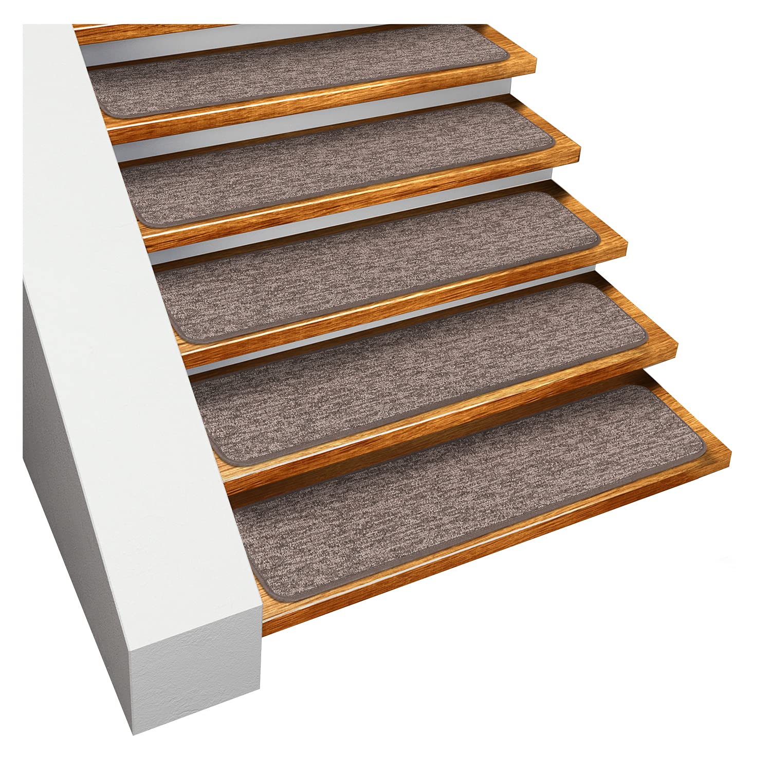 House, Home and More Set of 15 Skid-Resistant Carpet Stair Treads - Pebble Gray - 8 Inches X 27 Inches