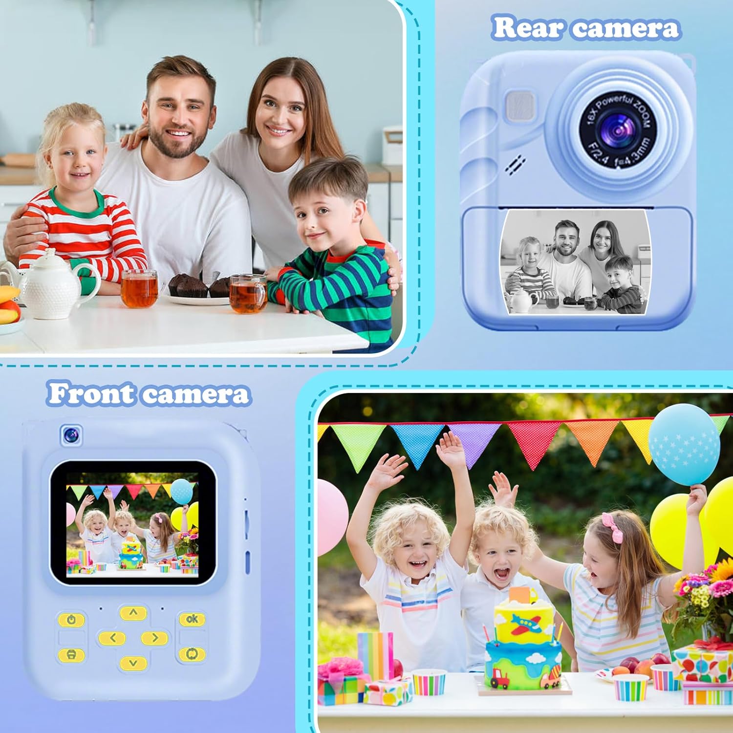 Instant Print Camera for Kids, 1080P Video Camera with 3 Print Rolls, 32GB Card & Cute Cover, Gift for Girls Boys Age 3-12, Toddler Digital Camera with Games, Filters, Music – Blue 8 81o8r Ryl+L. AC SL1500