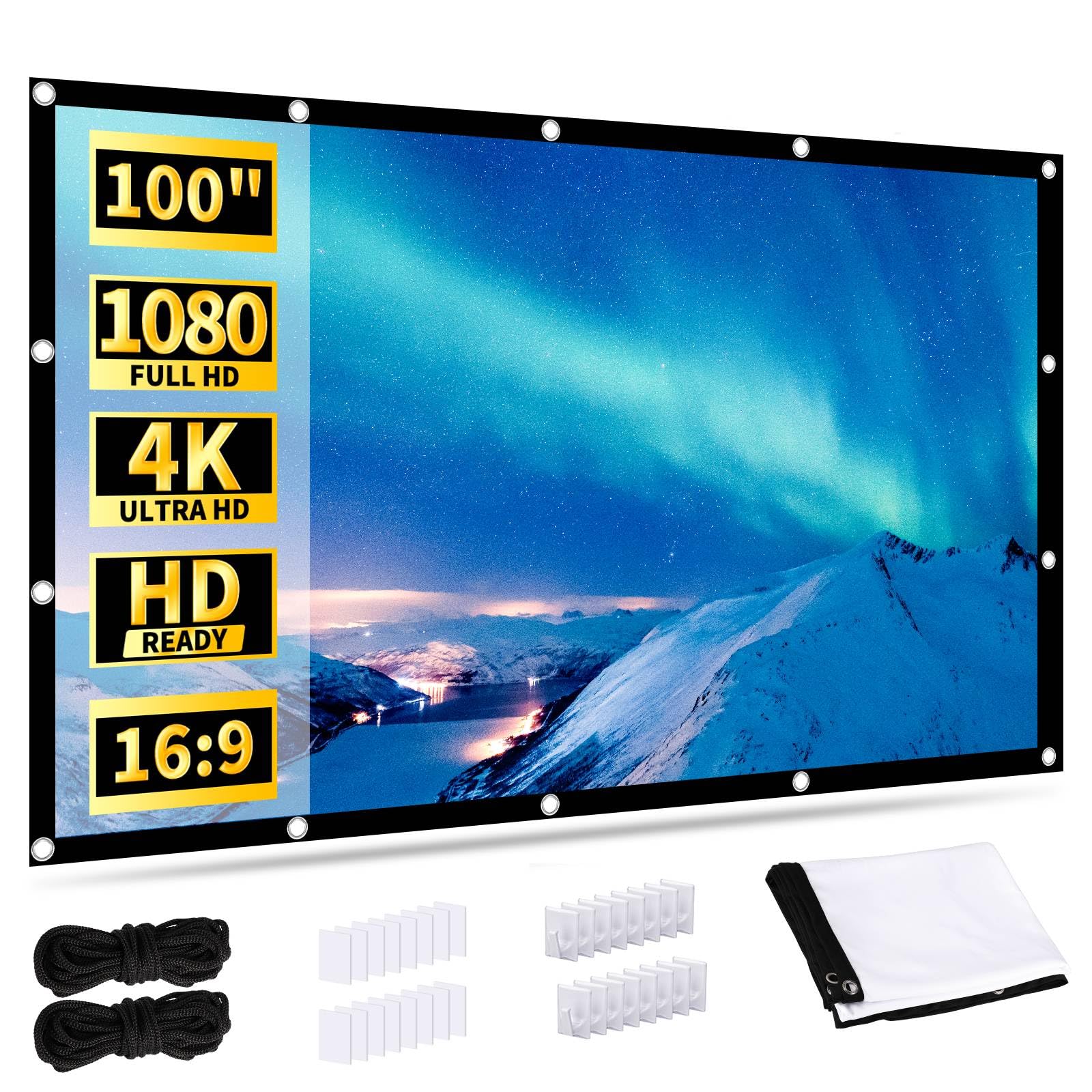 Écran De Projection 100 Pouces 16:9 - Toile Pliable Anti-Rides Pour Home Cinéma Et Extérieur