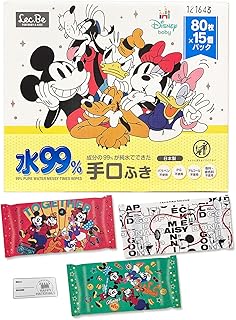 レック(LEC) ディズニー 純水99% ベビー 手口ふき 80枚入×15パック（1200枚） 日本製 オールドミッキー オリジナル開封日シール付 お出かけ 行楽 里帰り 贈り物