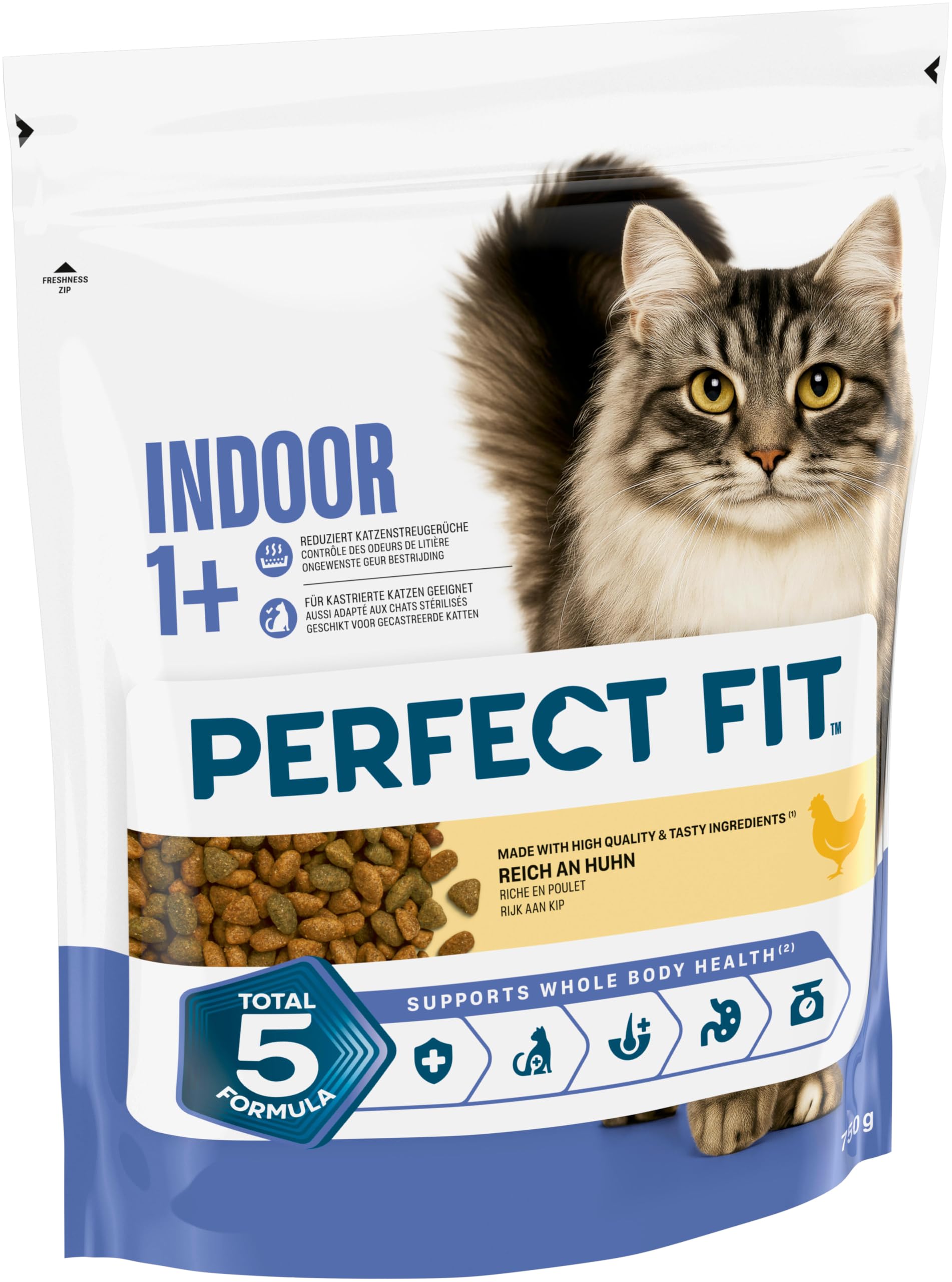 PERFECT FIT Indoor Adult 1+ Trockenfutter für Katzen 6 x 750 g Huhn (6er-Packung) – Ansicht 2