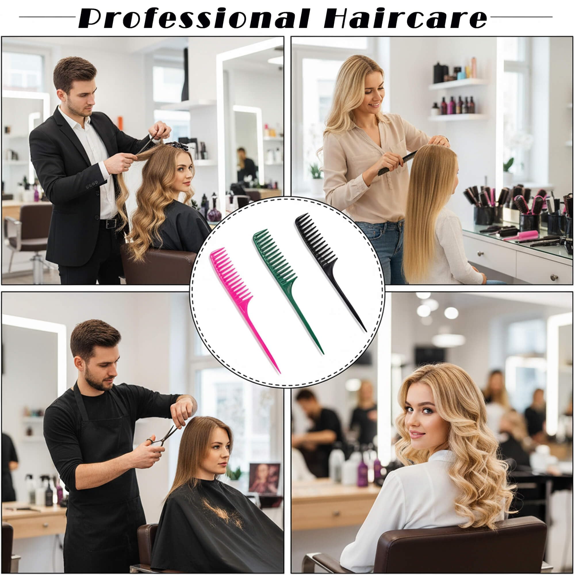 Paquete de 3 peines de cola de rata de dientes anchos, antiestáticos, resistentes al calor, para desenredar y separar para todo tipo de cabello rizado, húmedo y todo tipo de cabello