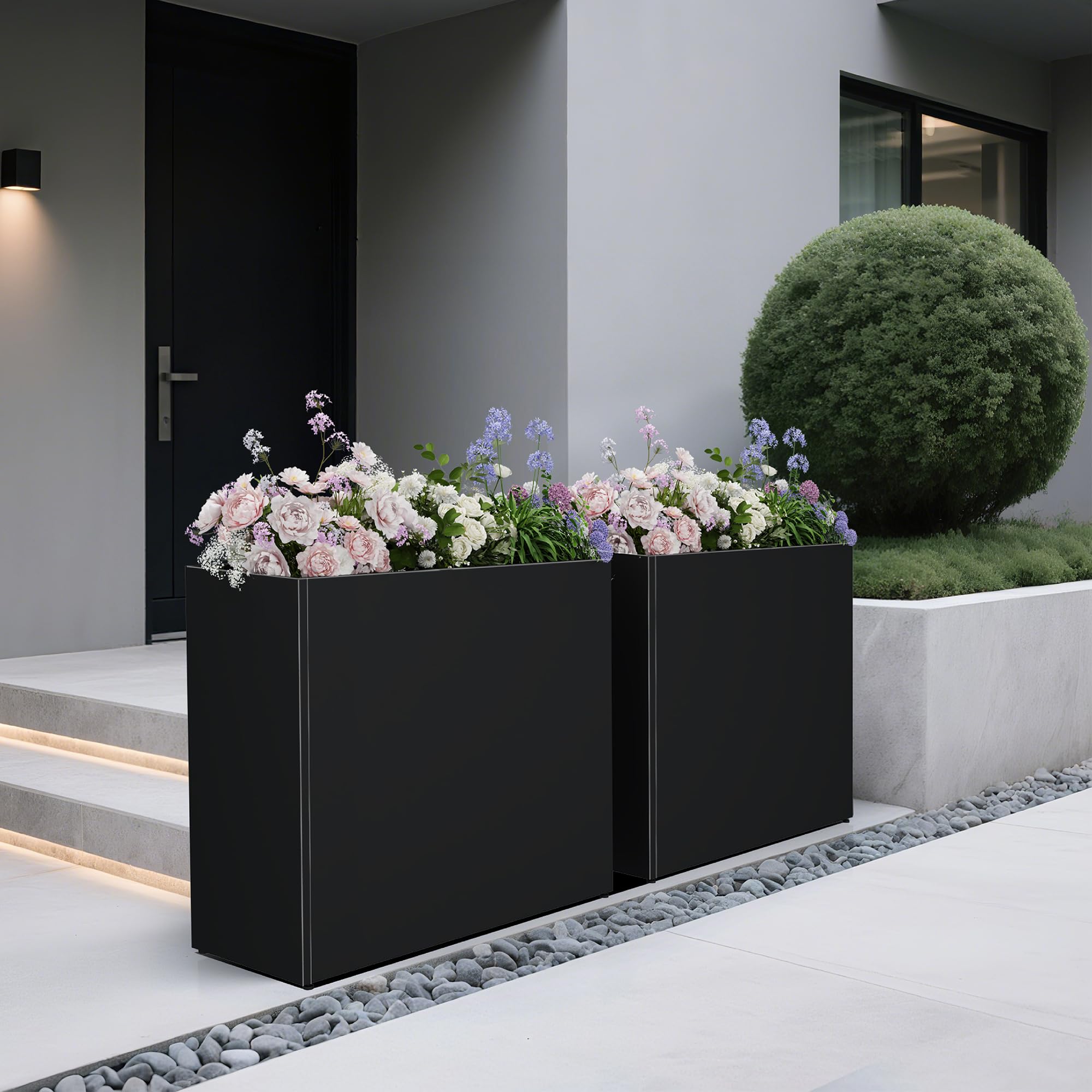 Blumenkasten Hoch Metall Pflanzkübel Rechteckig 96 cm lang XXL Schmal Groß & Wetterfest Dekoratives Hochbeet für Balkon Draußen Garten Terrasse Outdoor