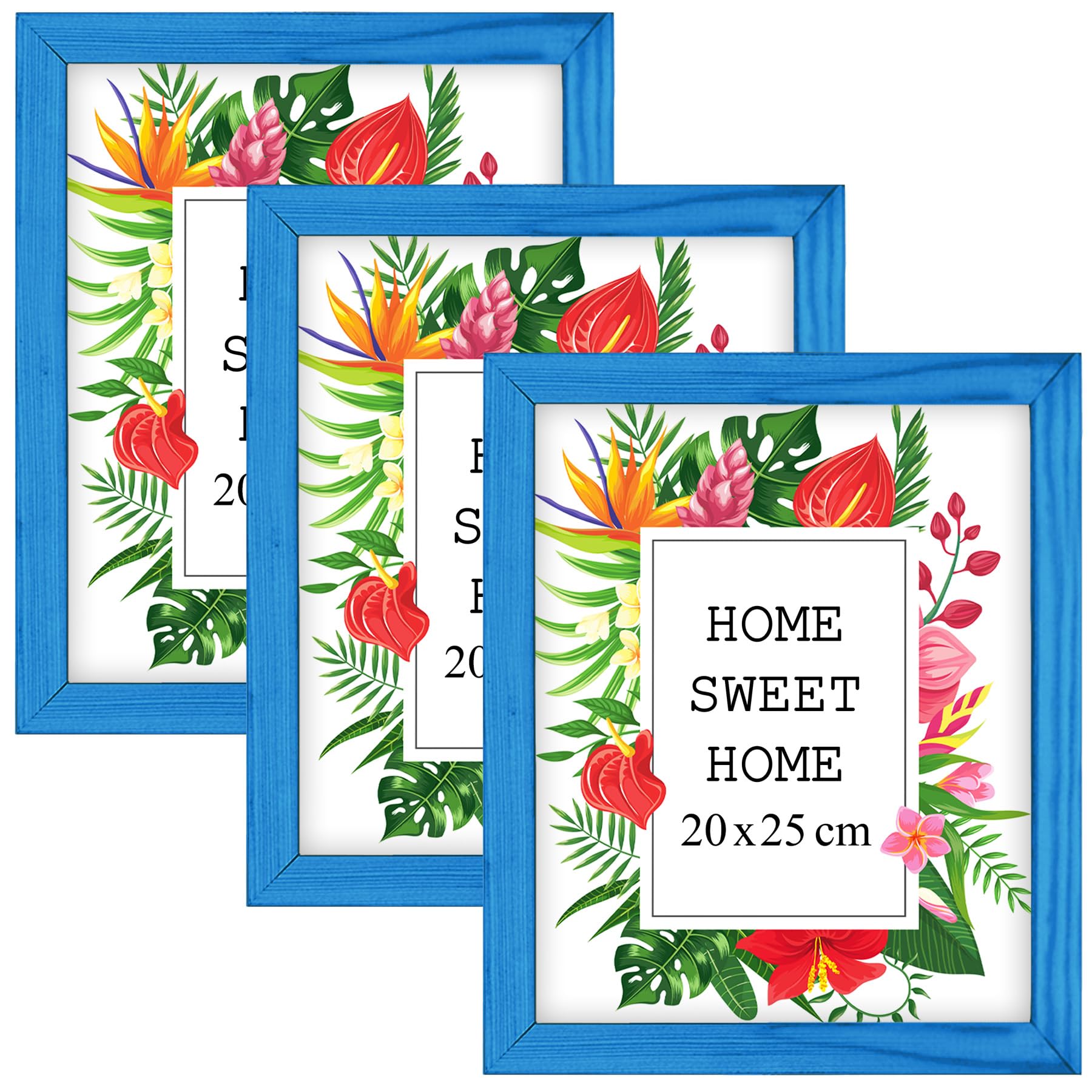 MG Design Set of 3 Wooden Picture Frame 8x10 inch (20x25 cm), Blue Real Wood Frame with Acrylic Glass, Vertical & Horizontal Hanging – for Photos, Posters, Certificates, Puzzles — image 1