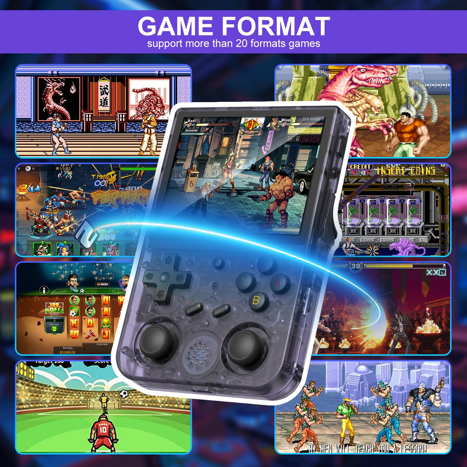 Anbernic RG353V, Console Portatile16GB+64G, Console Giochi con Linux Sistema e RK3566 sistema Android 11, Retro Console Funzione WIFI e Bluetooth e 4452 Giochi,Trasparente Viola