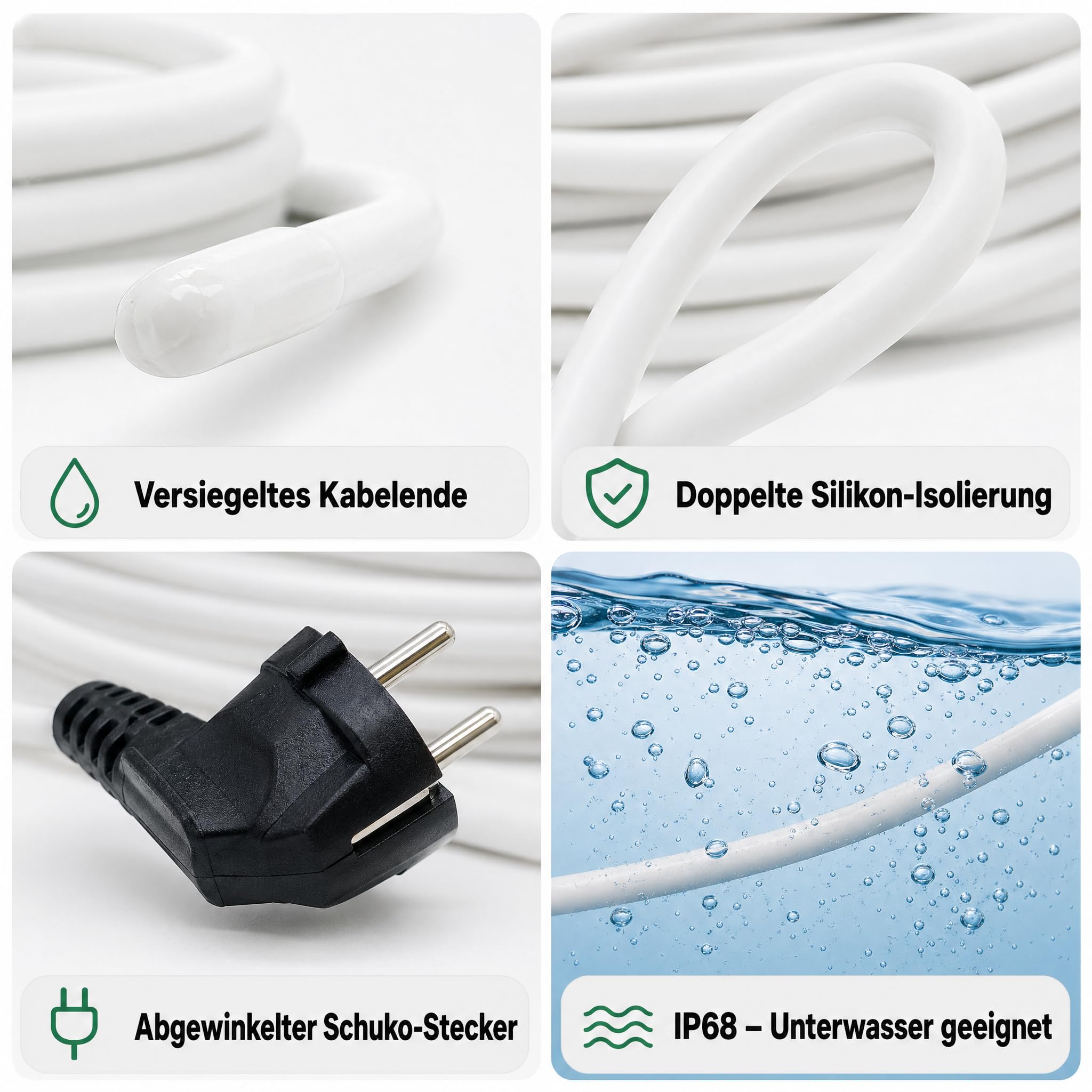 Pondlife Heizkabel 12 m, Teichheizung mit 150 W, IP68 wasserdicht, doppelte Silikon-Isolierung, Eisfreihalter für Gartenteich und Bodenwärme im Gewächshaus, Schuko-Stecker