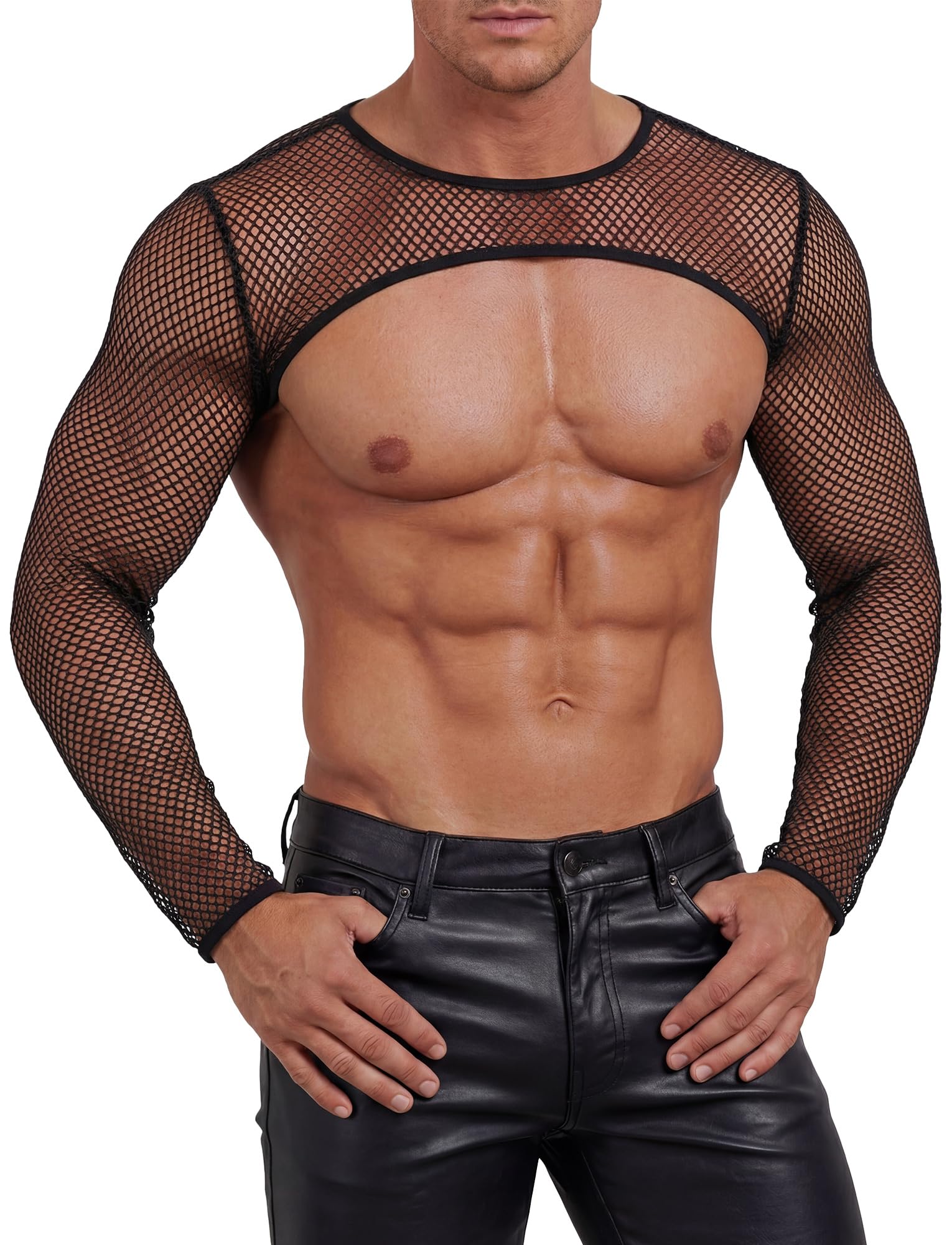 AIEOE Męski top z siateczki, przezroczysty, seksowny, bez brzucha, na plażę, imprezę, S-XXL