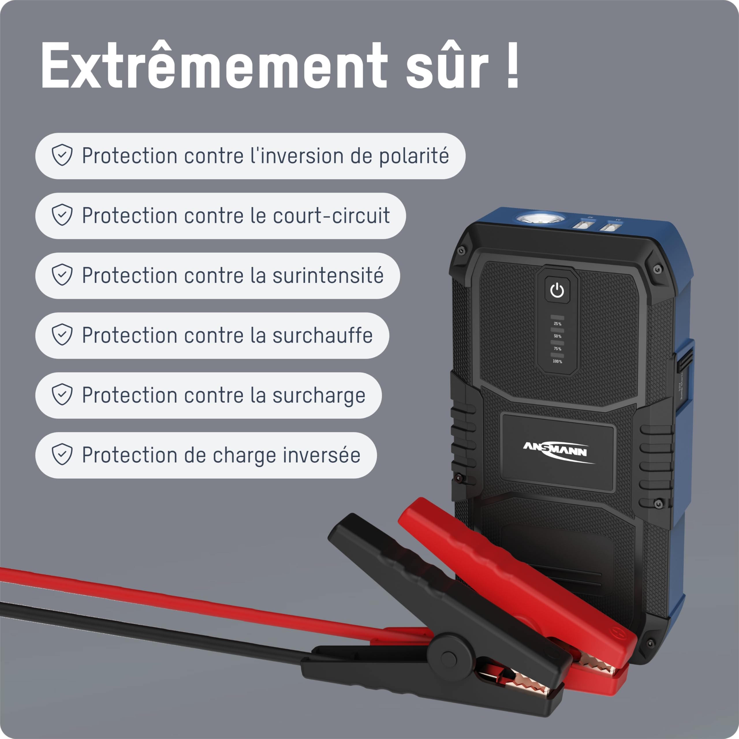 ANSMANN Banque de Puissance d'aide au démarrage, pour Batteries de véhicule 12V, Banque de Puissance de démarrage compacte,LED, 6L Essence 3L Diesel