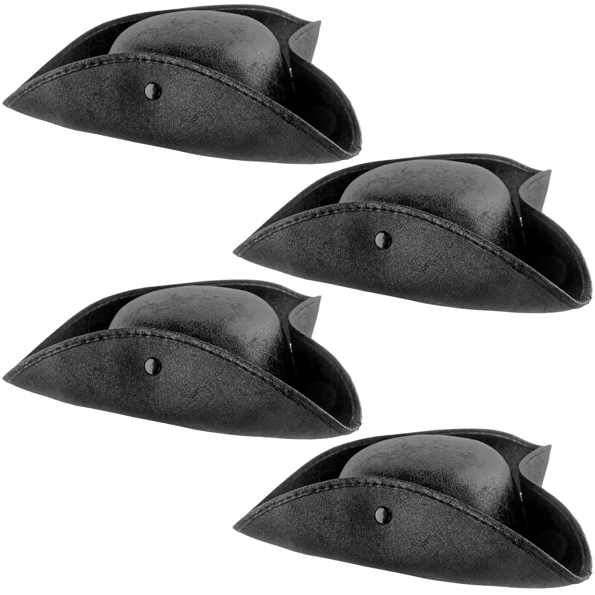 SGBETTER 4 Pcs Black Tricorn Hat Leather Pirate Hat Halloween Colonial Hat for Adult Halloween Cosplay Pirate Dress up