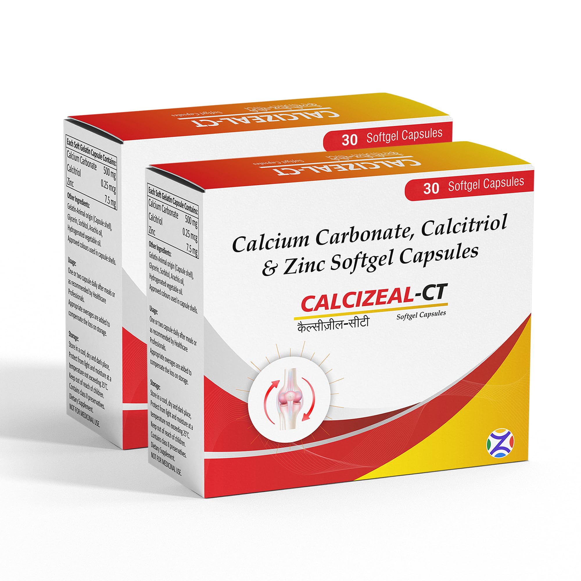 Calcium Carbonate, Calcitriol & Zinc Softgel Capsules | Calcizeal-CT - Bone Strength, Joint Support & Muscle Health Supplement | Best Calcium & Zinc Softgels for Bone Loss Prevention | 60 Capsules