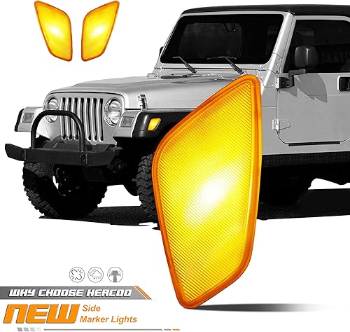 Miniatura 4 de HERCOO Luces LED de señal de estacionamiento, luces de marcador lateral, cubierta de lámparas, bombillas ámbar para conductor y pasajero, montaje de