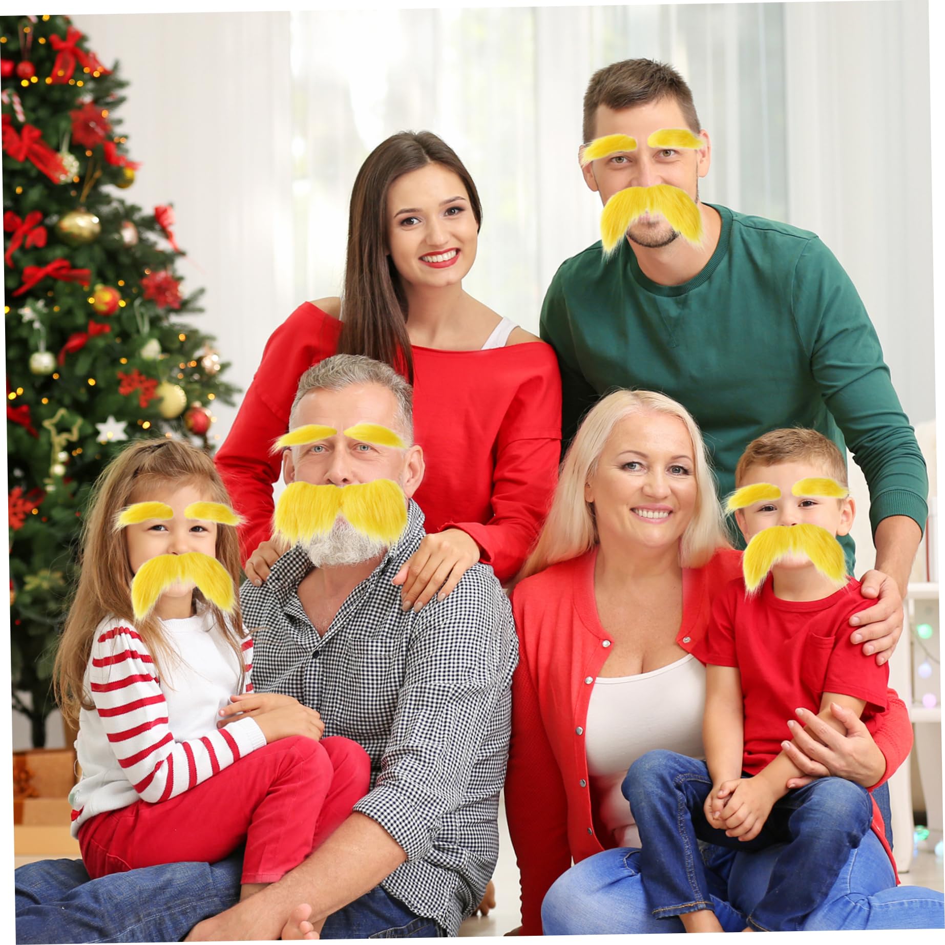 Ensemble De 4 Moustaches Et Sourcils Jaunes, Fausse Barbe Et Sourcils, Autocollants Amusants, Accessoires De Costume De Cosplay Pour Halloween, Festival, Déguisement, Cadeaux De Fête, Fausse Moustache