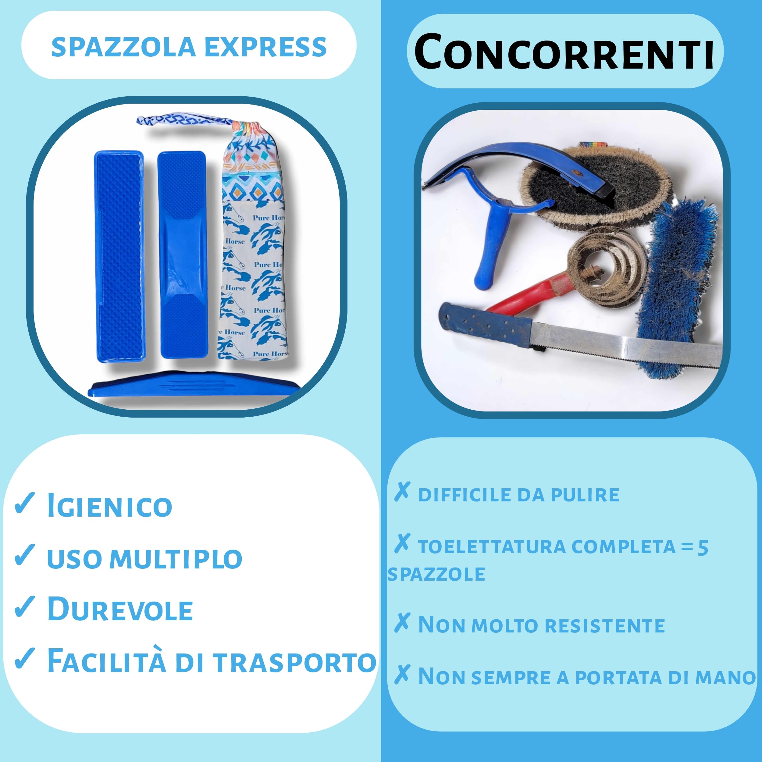 Spazzole per Cavalli, Kit 6 In 1 per La Strigliatura Dei Cavallo Spazzola PURE HORSE Pettine Massaggiante per Cavalli Grooming, Spazzola Morbida, Massaggio ] per la Pulizia Di Testa E Corpo, Shampoo