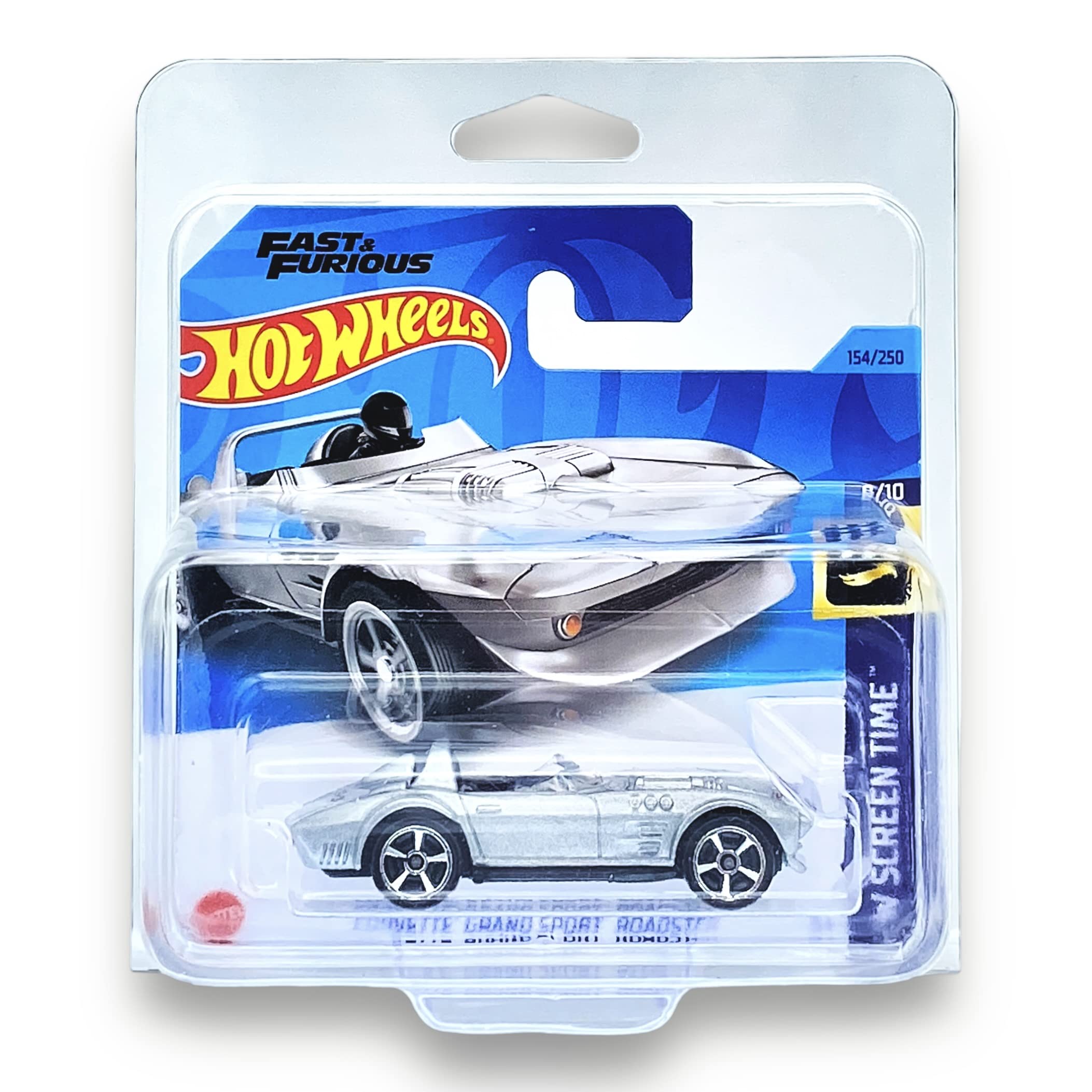 Hot Wheels Corvette Grand Sport Roadster (Silver) 8/10 HW Screen Time - 2023-154/250 (Short Card) - COMES IN A KLAS CAR KEEPER PROTECTIVE COLLECTORS CASE - HKH90