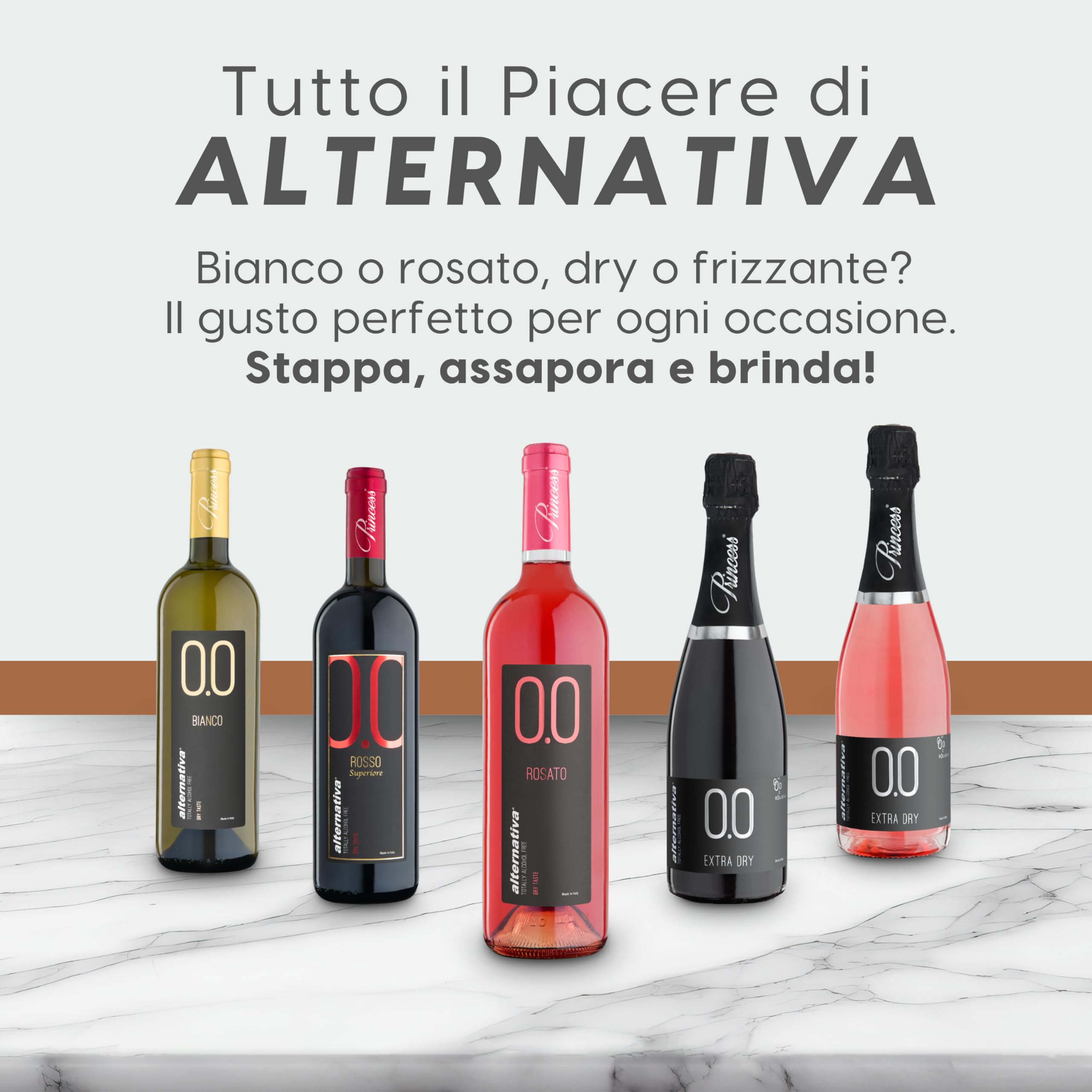 ALTERNATIVA Rosato Dry Analcolico 0.0% - Dealcolato Italiano Senza Alcol - Ideale per Celebrazioni e Regali - Bottiglia da 750ml Alcool Free
