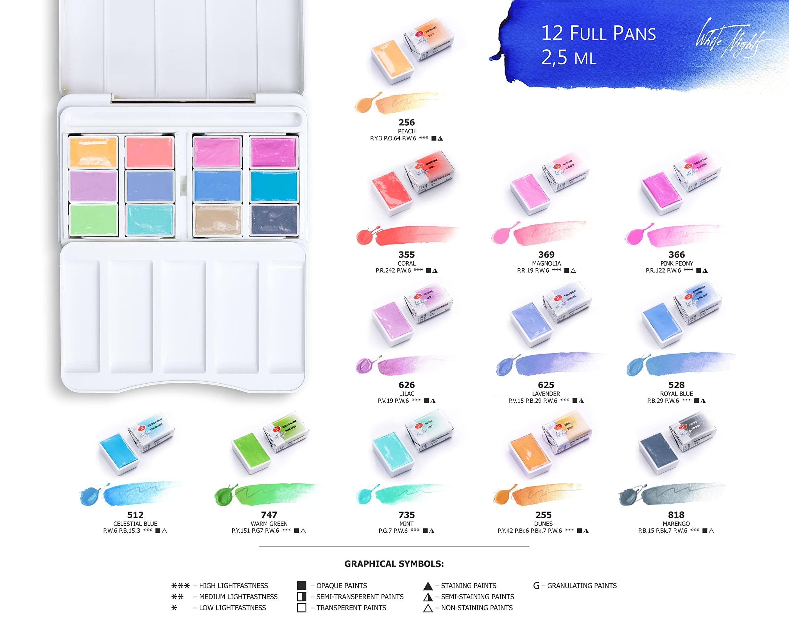 ホワイトナイツ white nights 水彩絵具24色セット10mlチューブ Amazon.com: White Nights Professional Watercolor Set 24