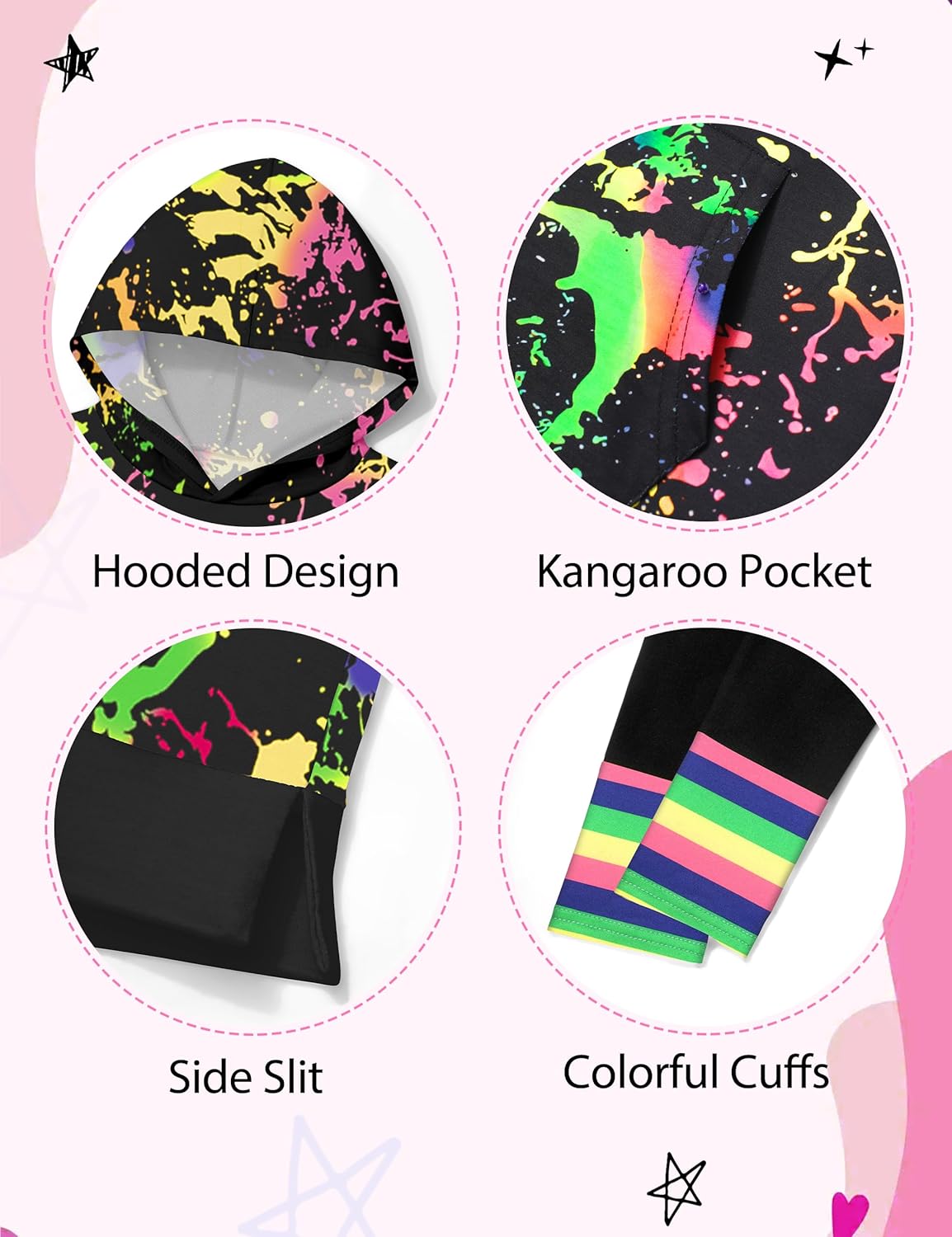 Qaoerde Girls Clothes Long Sleeve Tie Dye Hoodie Sweatshirt Tops and Leggings Sweatpants 2 Piece Fall Winter Outfits 6-12Y - Image 5