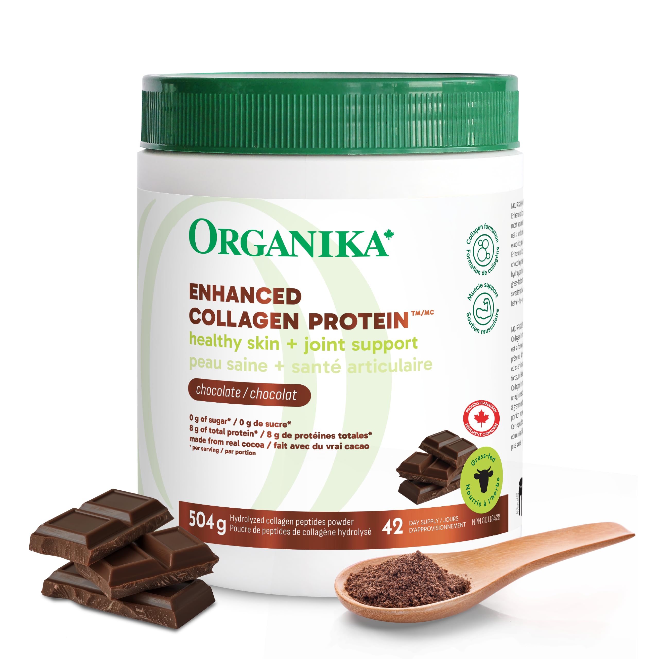 Organika Canadian-Made Chocolate Enhanced Collagen Powder (Type 1 & 3) 504g