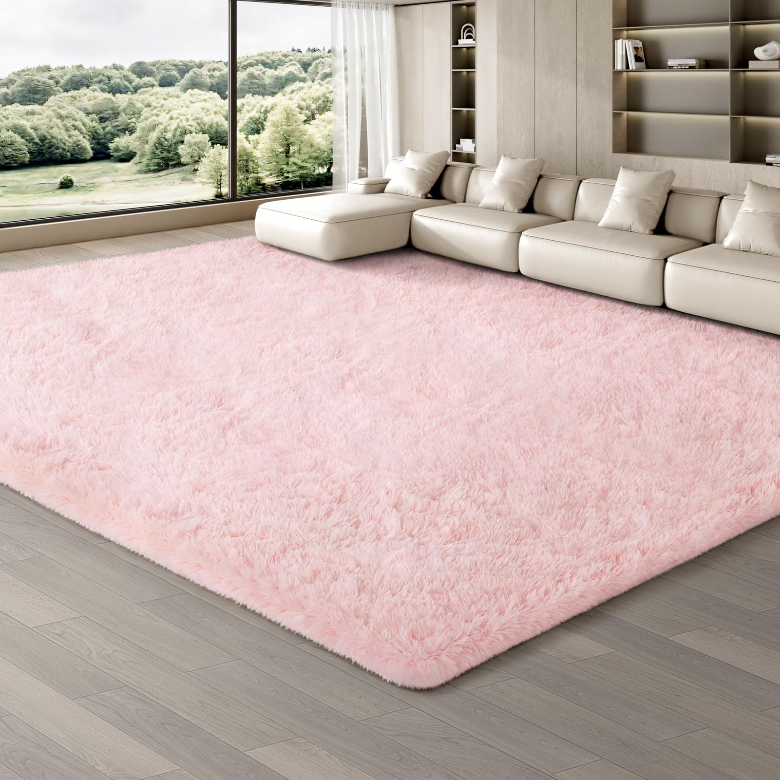 JOJOSEE Rugs Living Room, 240 x 300 cm Light Pink Area Rug, Anti Slip Soft Fluffy Shaggy Extra Large Floor Carpets Mat for Bedroom, Nursery Bedside(Light Pink, 240x300cm)