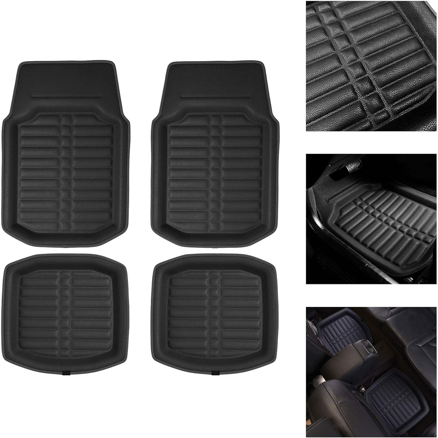 FH Group F14409SOLIDBLACK Universal Fit for all weather protection Deep Tray Style Solid Black Automotive Floor Mats fits most Cars, SUVs, and Trucks, 4 Piece Solid Black - Full Set