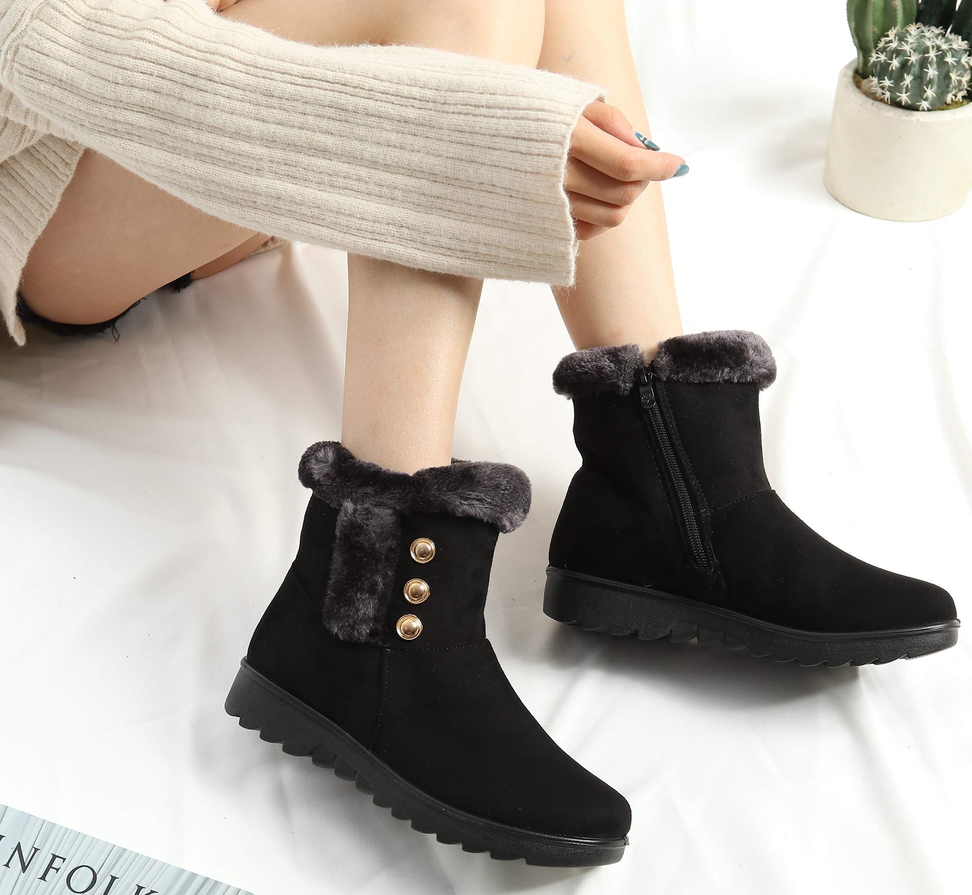 Vunavueya Stivali Donna Invernali Scarpe Stivaletti da Neve con Imbottitura Calda Stivali alla Caviglia Caldi Boots Scarpe 35-41.5