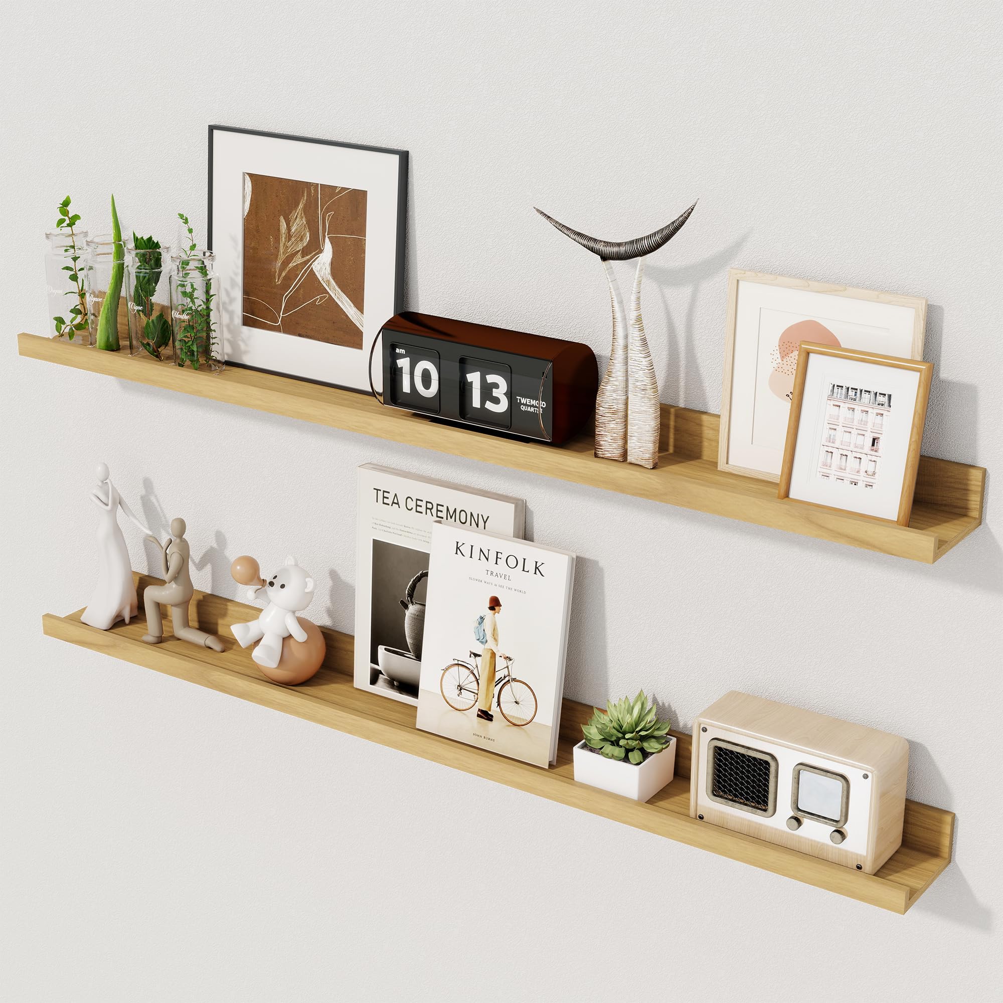 Axeman 36 Inch Floating Shelves | Picture Ledge Shelf Set of 2 | Oak Wall Shelves with Lip | Oak Picture Shelf for Wall with Ledge | Photo Ledges 36 Inch