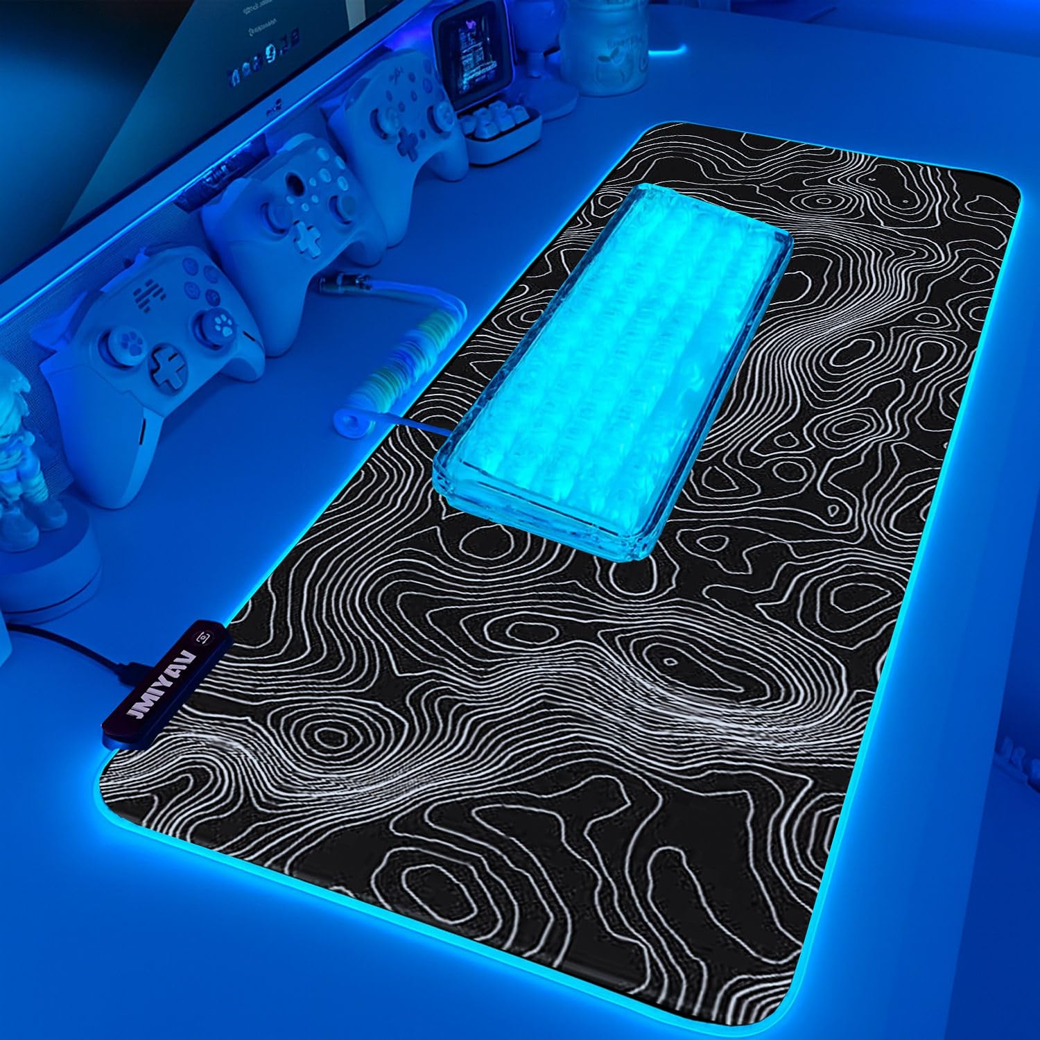 JMIYAV Gaming Mouse Pad RGB Mousepad Non-Slip Rubber Base Extra Large Cool XL XXL Computer Desk Pad Gaming Accessories LED Light Up Extended Big Mouse Pad for Gamer (31.5x12In)