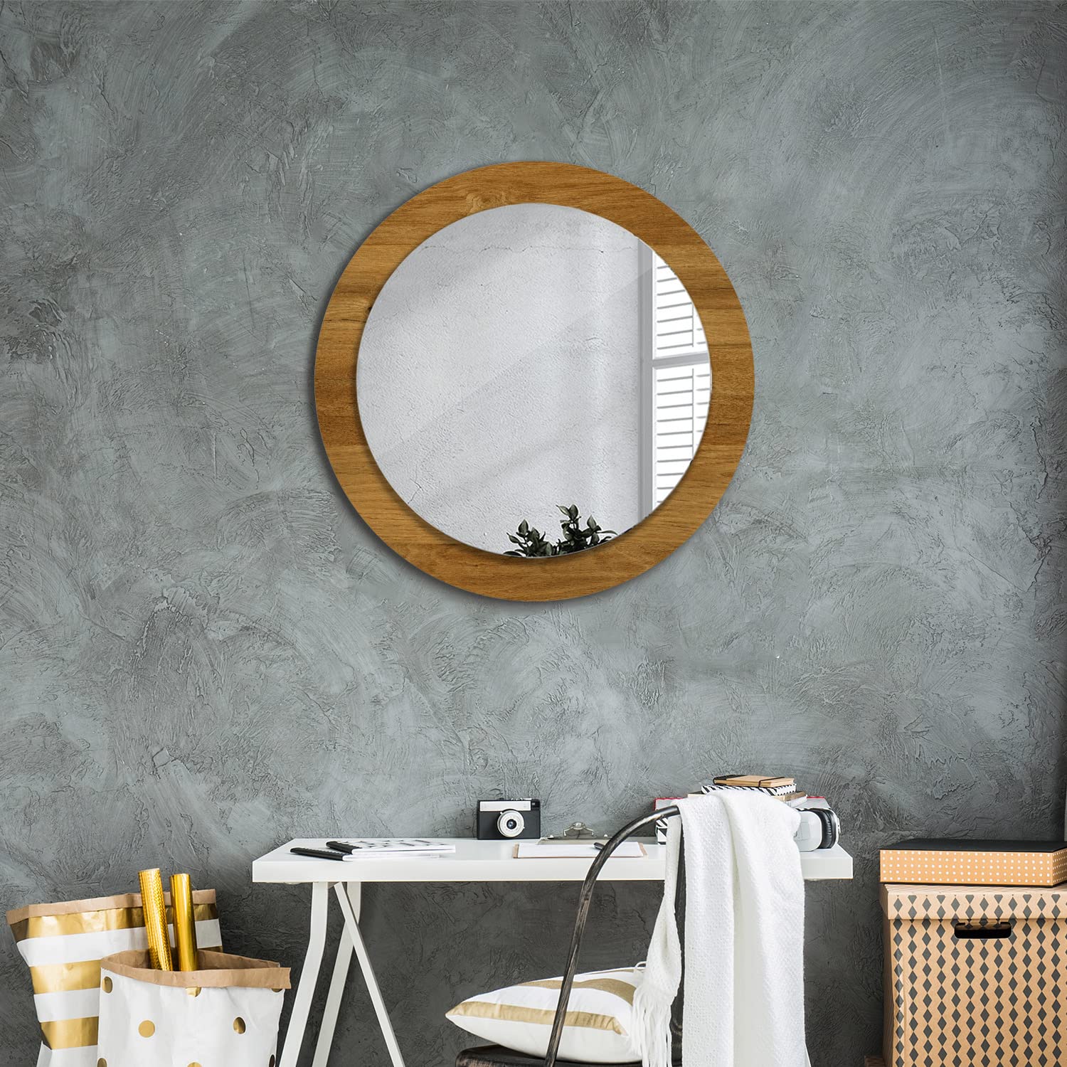 Tulup Ø 70 cm Bonito Diseno Espejo Mural Colgar - Roble rústico