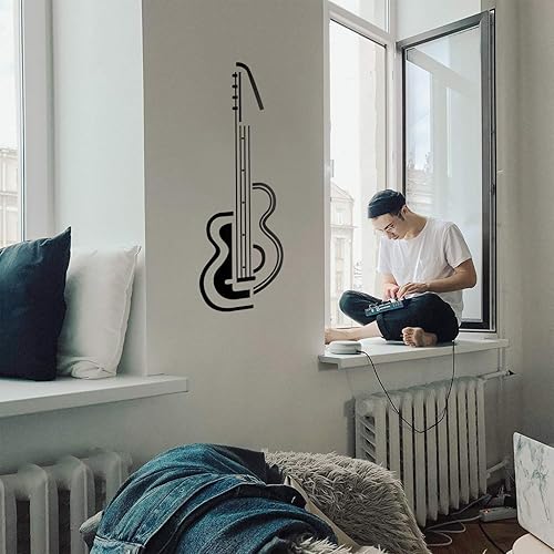 Calcomanía de vinilo para pared, diseño de guitarra, 30 x 10 pulgadas, instrumento musical abstracto moderno para músicos, hogar, trabajo, tienda,
