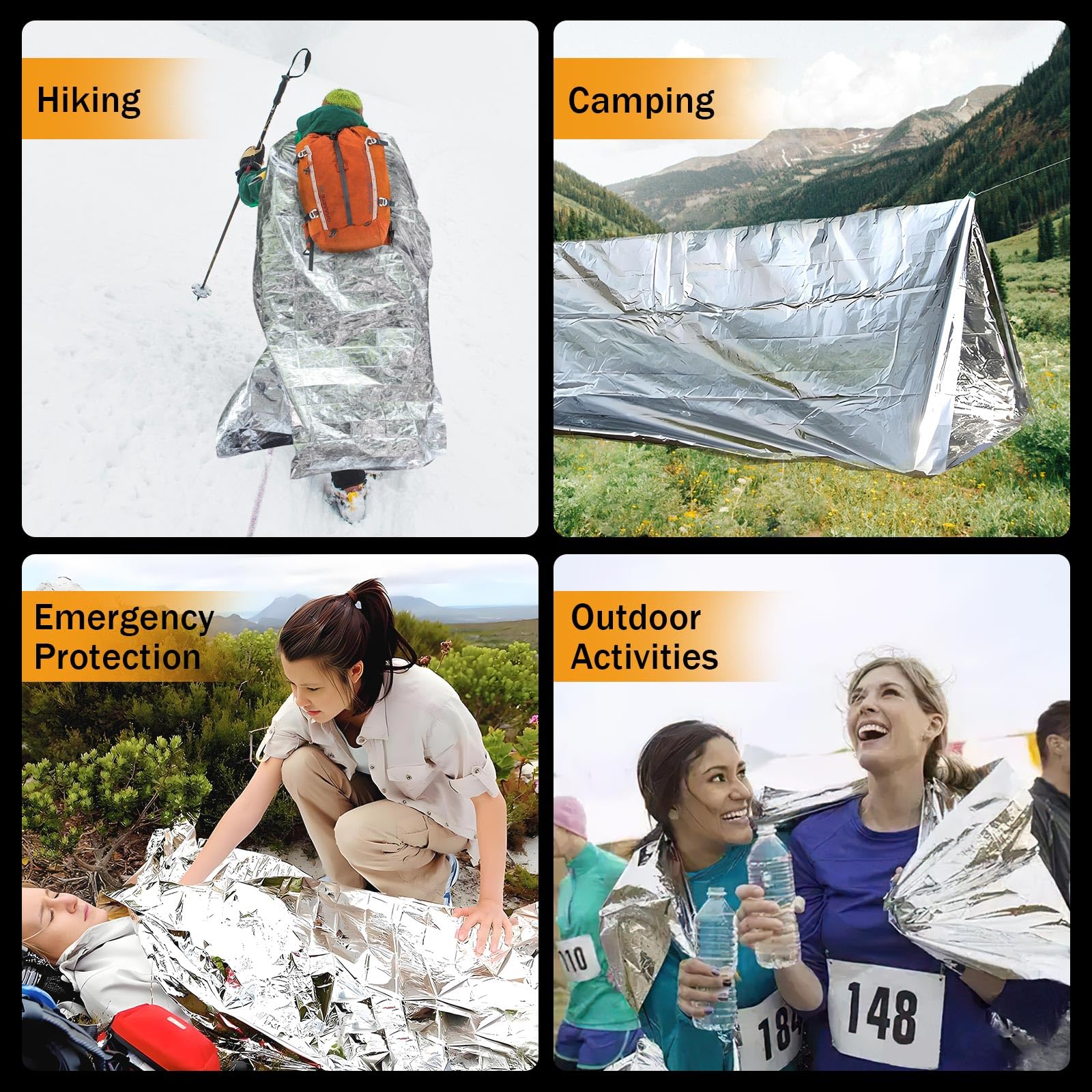 Emergency Mylar Blankets - 5 Pack for Survival -6 Emergency Mylar Blankets - 5 Pack for Survival -6