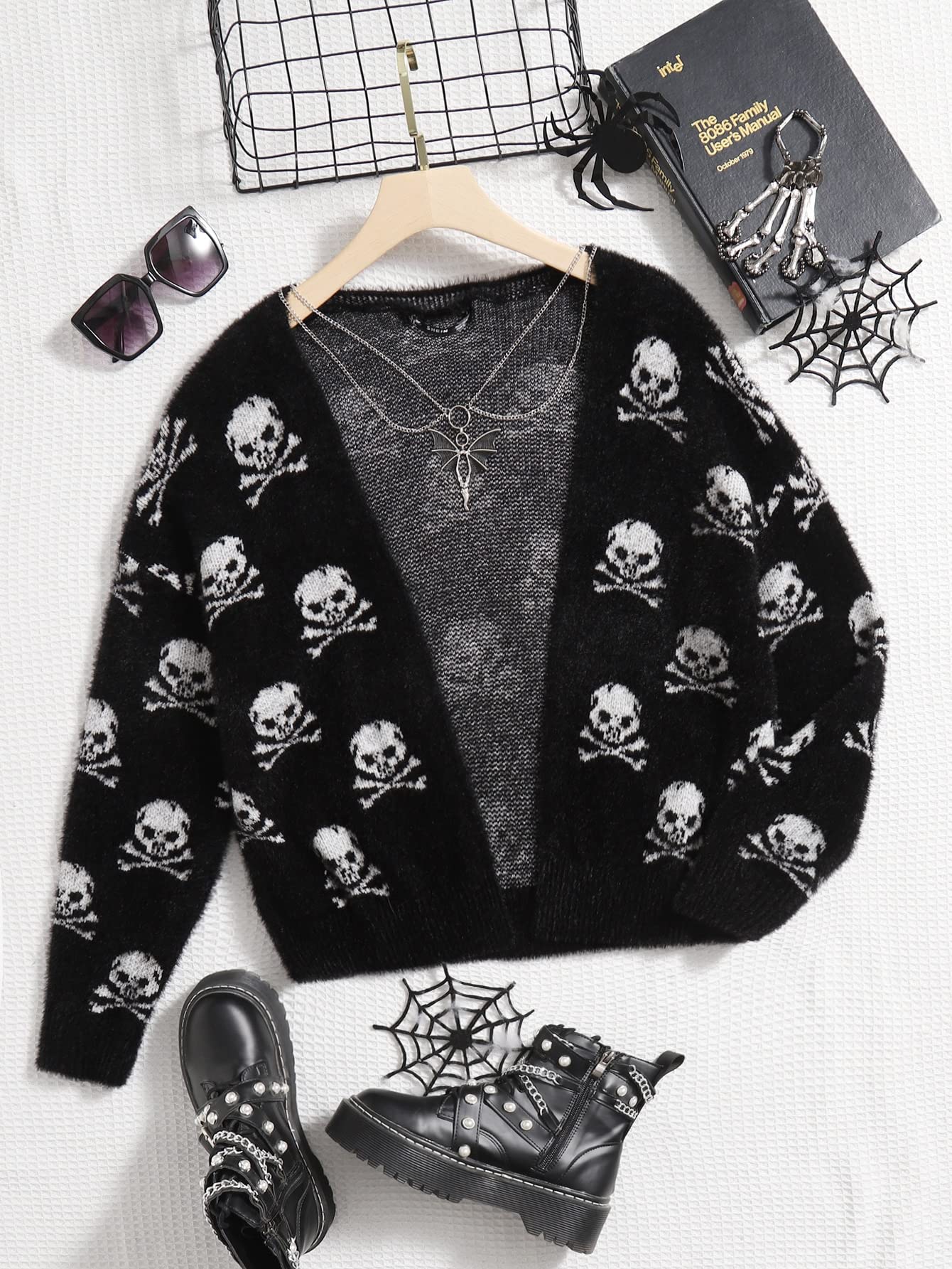 Cardigan for Women Skull Pattern Fluffy Knit Cardigan Cardigan for Women  (Color : Black, Size : Medium) : Amazon.ca: Clothing, Shoes u0026 Accessories