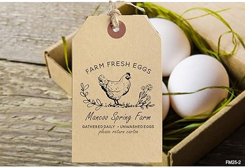 Miniatura 6 de Sellos personalizados de cartón de huevos frescos de granja, huevos de gallina, recolectados diariamente, sello de goma de madera (2 x 2 pulgadas)