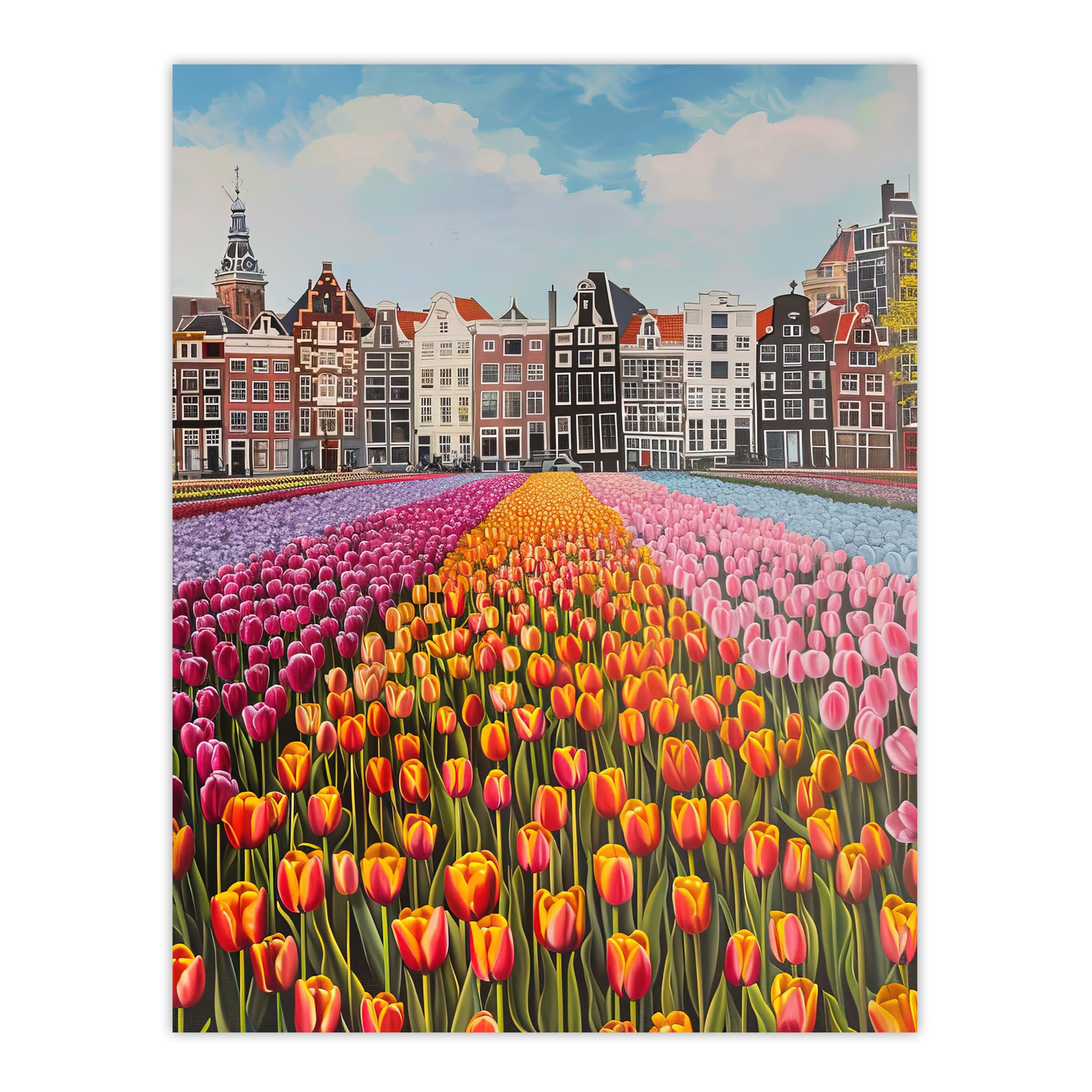 Artery8 Amsterdam Tulip Fields Cityscape Wall Art Print W18" x H24"
