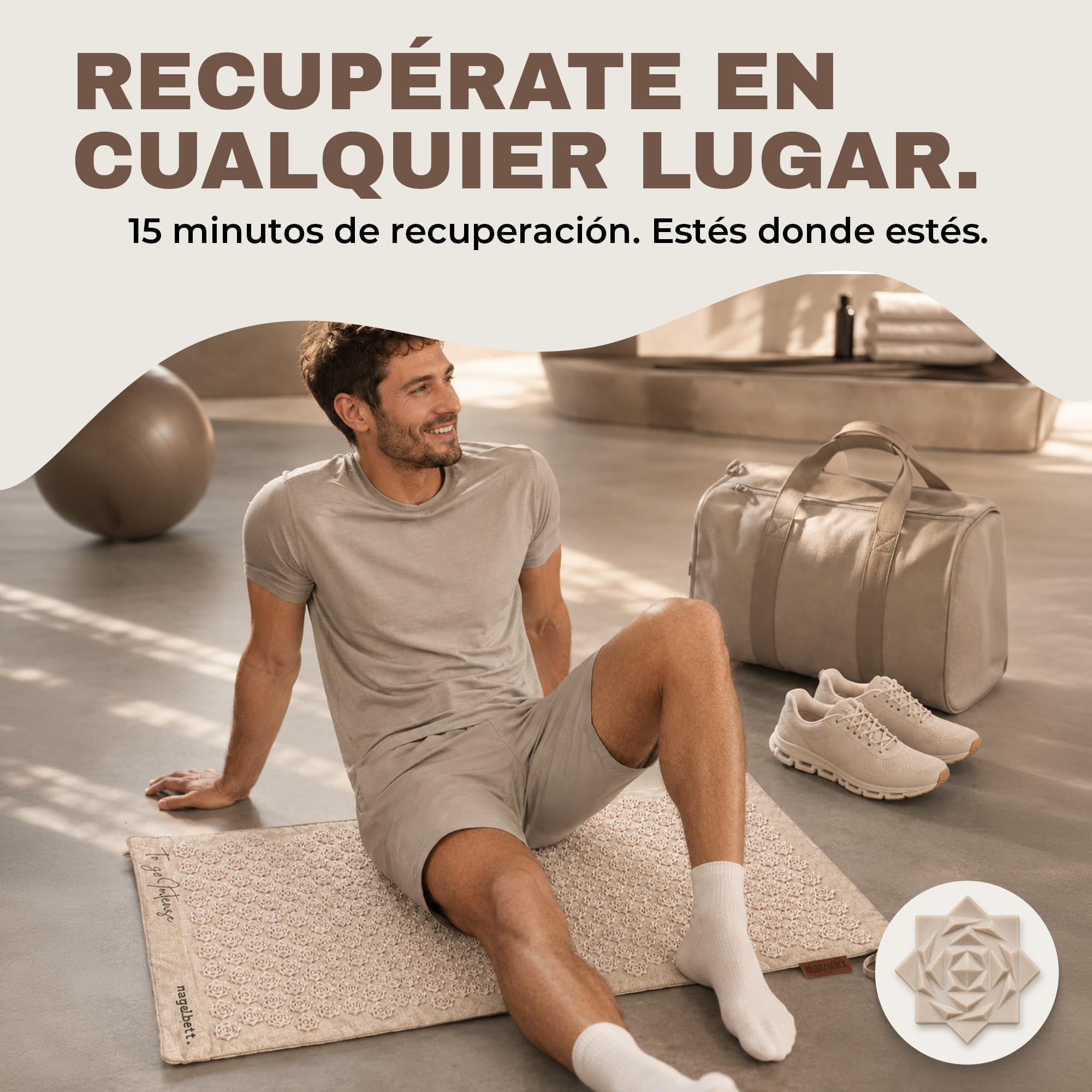 Glanzstück Berlin® Health Collection: Set de esterilla de acupresión XL TO GO Intense de lino, ayuda para aliviar la tensión, dolor de espalda, esterilla de masaje con bolsa, sostenible
